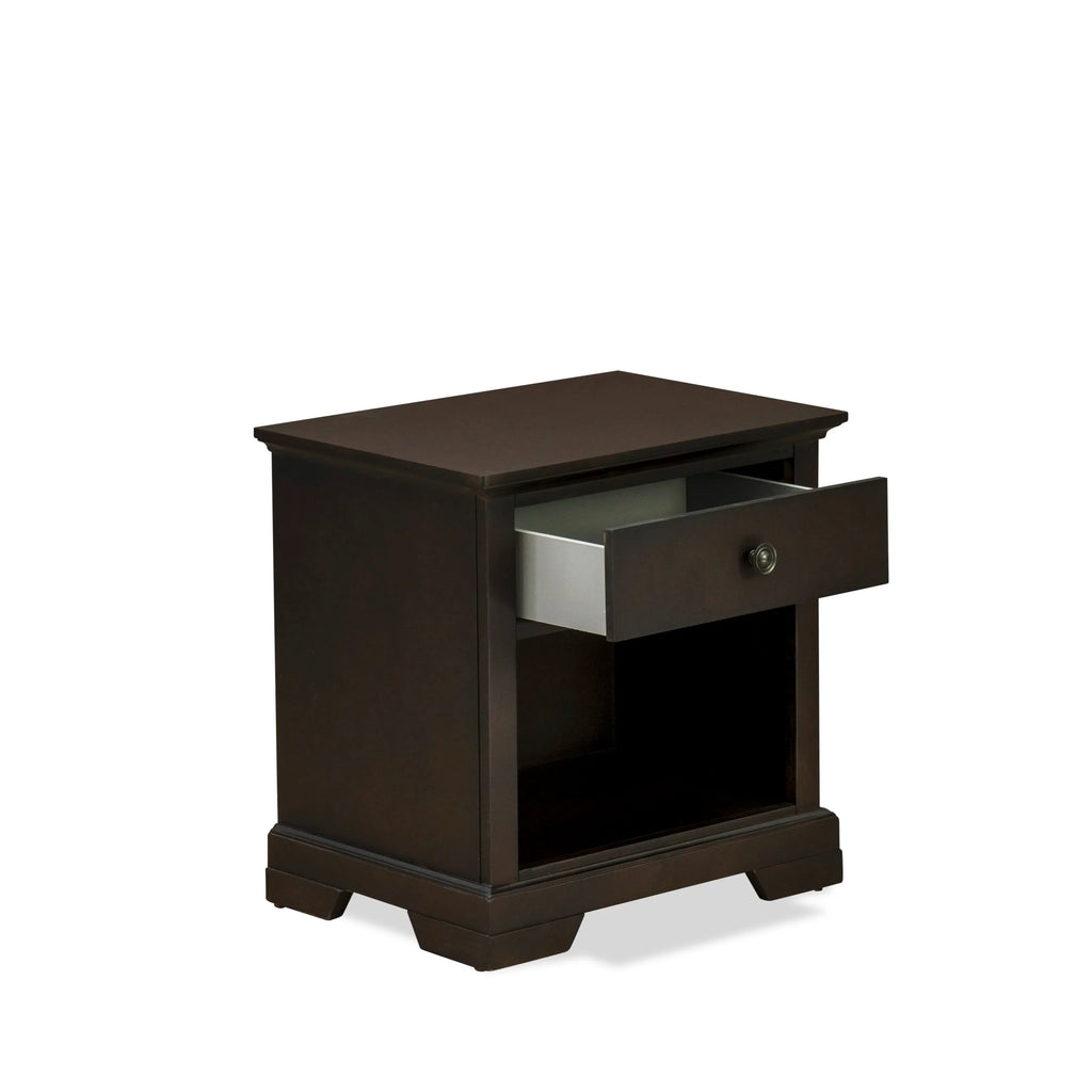 East West Furniture CO21-Q1N00C Cordova 3-Piece Queen Size Bed Set Includes a Wooden Queen Bed, Wooden Bedroom Chester with Drawers and a Modern Nightstand - Wire Brushed Walnut Finish