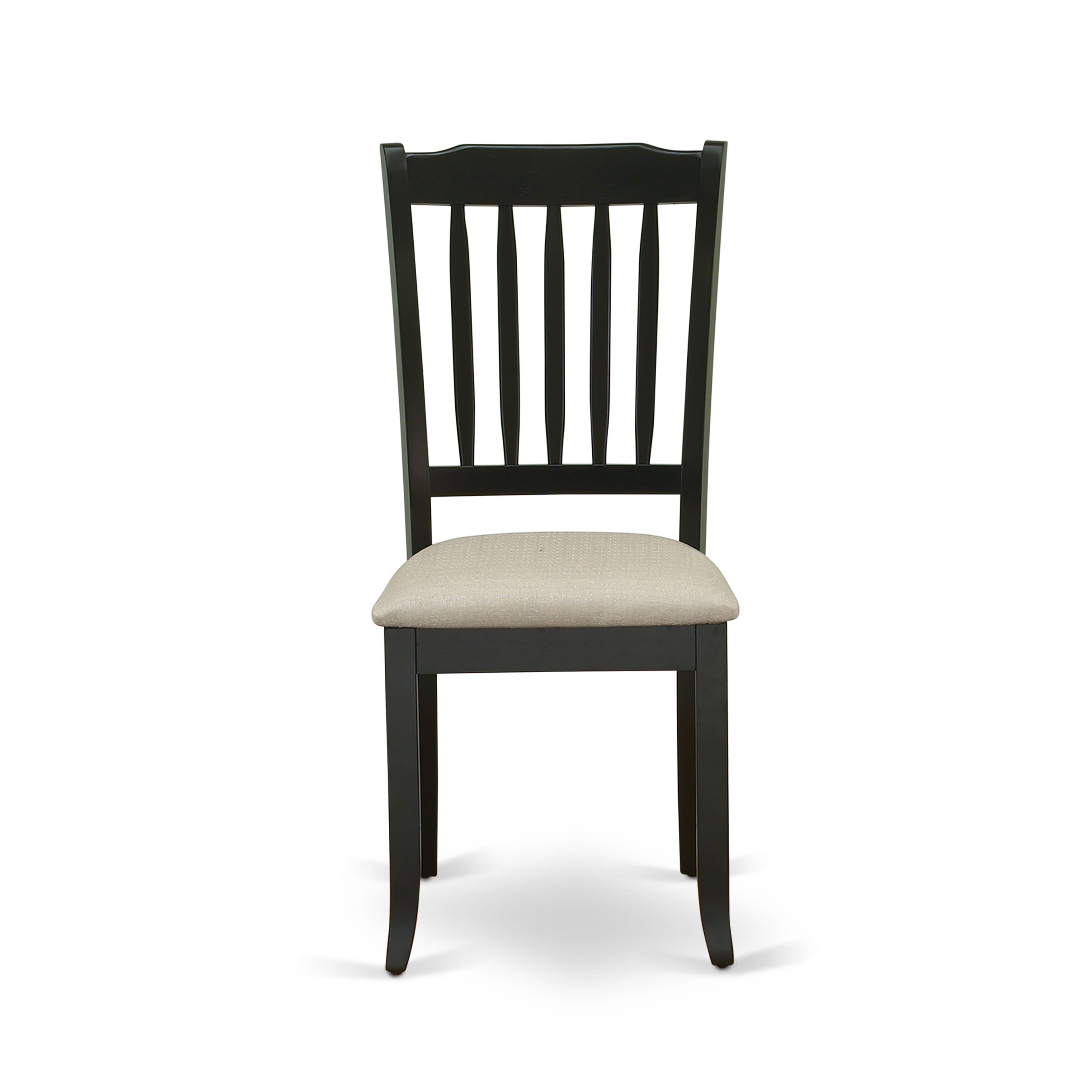 East West Furniture AMDA3-BCH-C 3-Pc Dinning Room Set Includes a Wood Dining Room Table and 2 Linen Fabric Mid Century Dining Chairs with Slatted Back - Black Finish