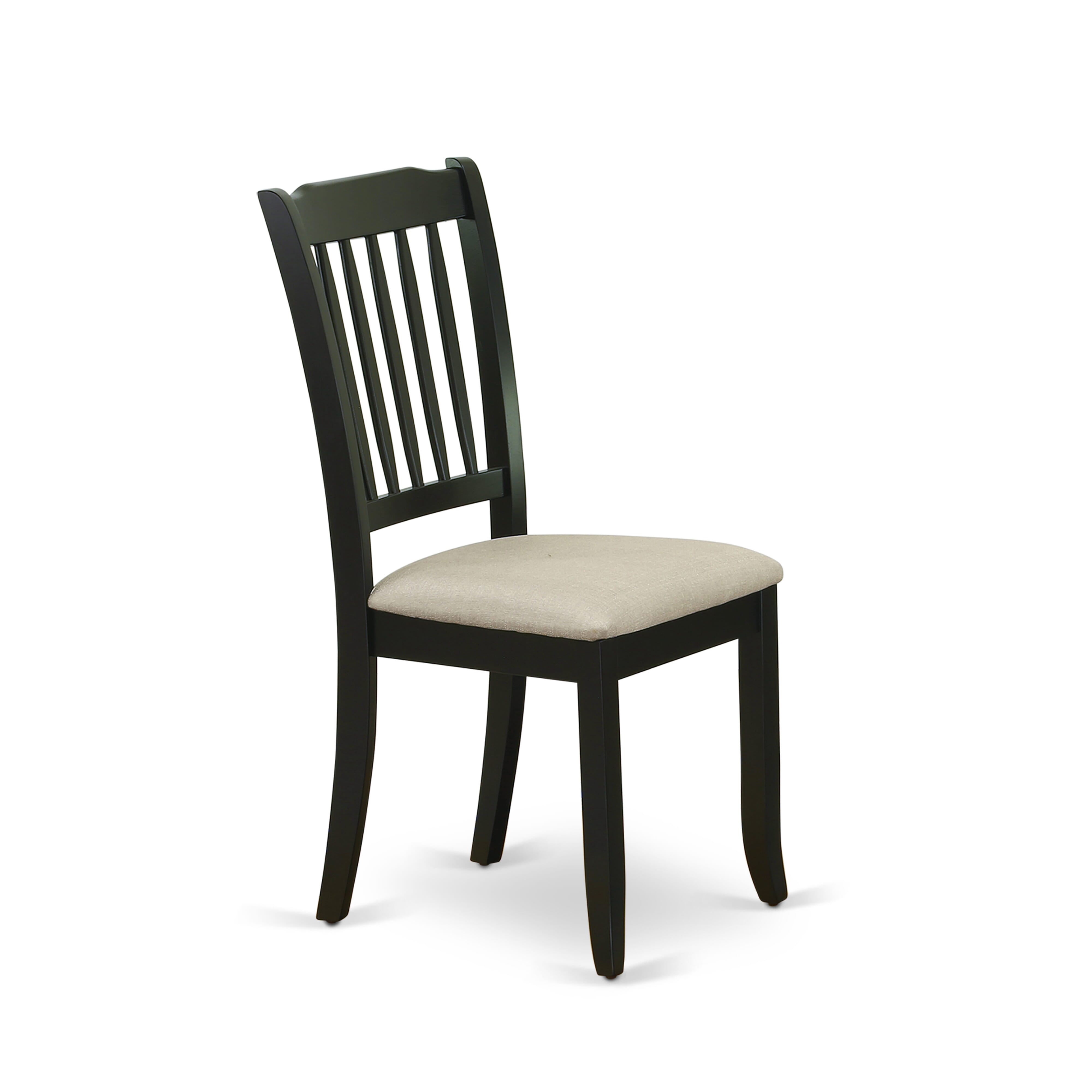 East West Furniture AMDA5-BCH-C 5-Piece Modern Dining Set Includes a Round Wood Table and 4 Linen Fabric Dining Room Chairs with Slatted Back - Black Finish