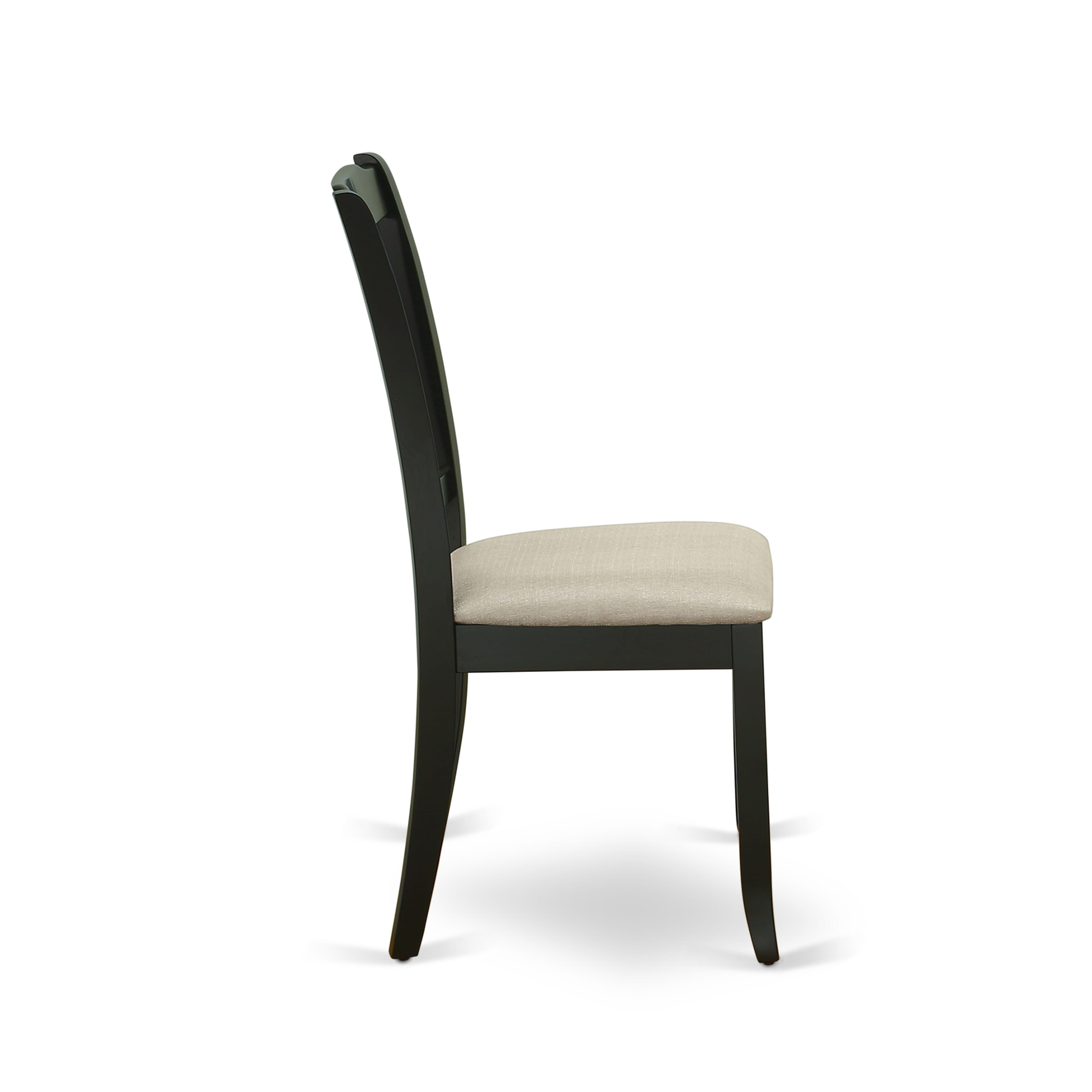 East West Furniture AMDA3-BCH-C 3-Pc Dinning Room Set Includes a Wood Dining Room Table and 2 Linen Fabric Mid Century Dining Chairs with Slatted Back - Black Finish