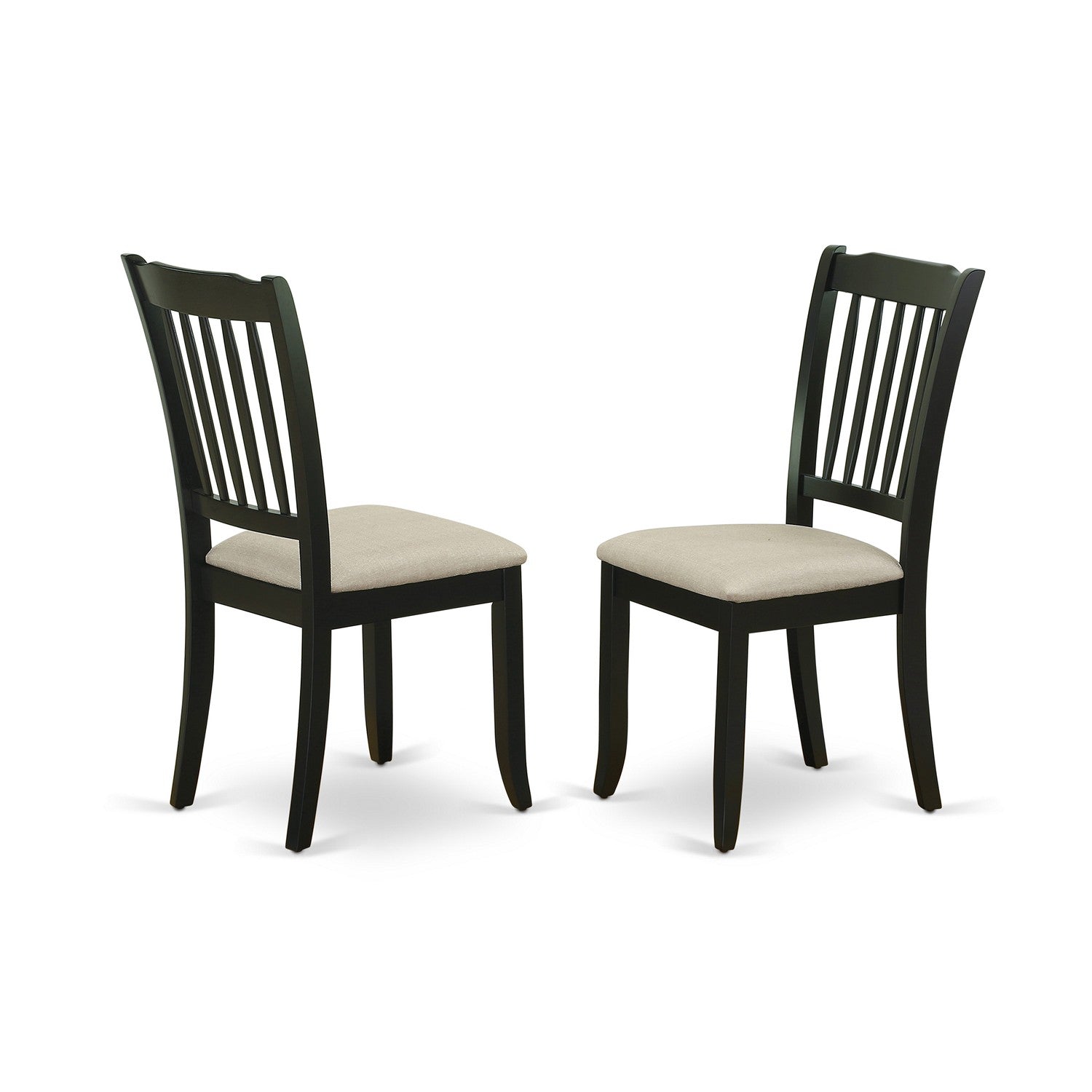 DUDA7-BLK-C 7Pc Dinette Set Includes a Rectangular Kitchen Table and Six Vertical Slatted Linen seat Dining Chairs, Black Finish