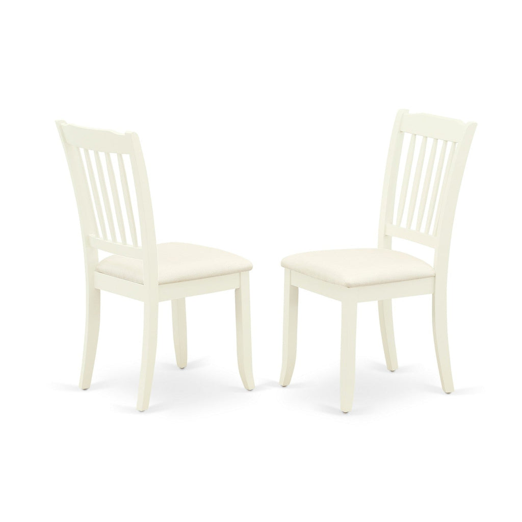 Juego de mesa de comedor de 7 piezas East West Furniture AVDA7-LWH-C. Incluye una mesa de cocina ovalada con hojas de mariposa y 6 sillas de comedor tapizadas en tela de lino.