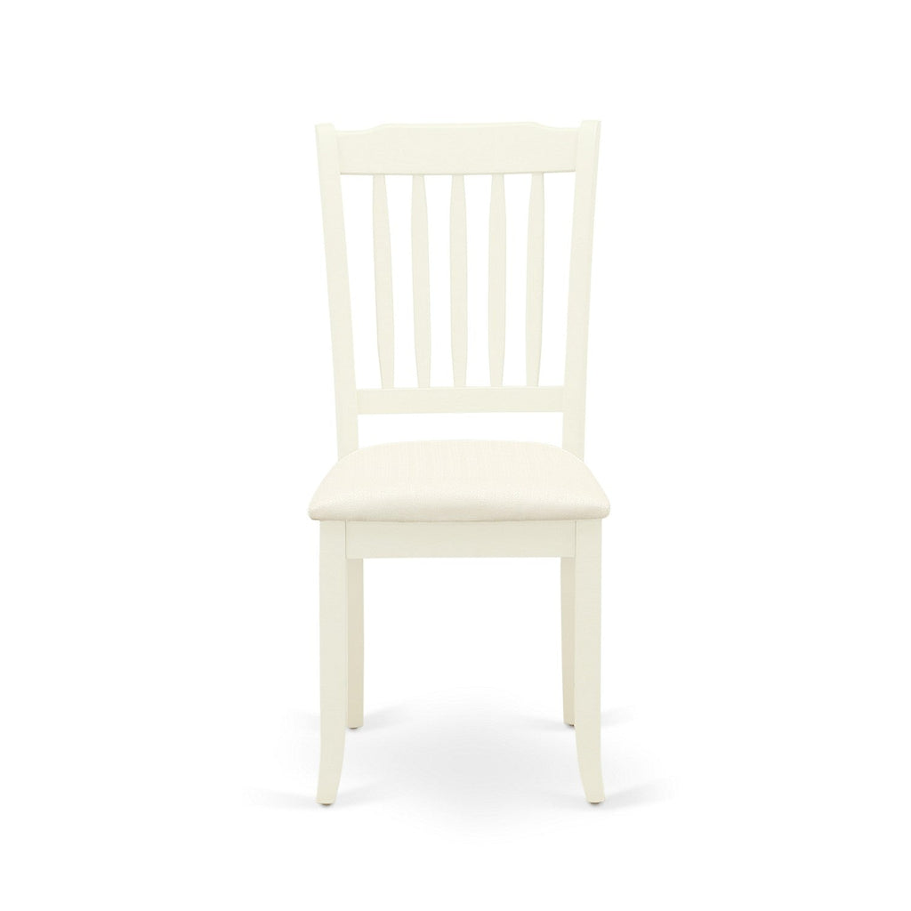 Juego de mesa de comedor de 7 piezas East West Furniture AVDA7-LWH-C. Incluye una mesa de cocina ovalada con hojas de mariposa y 6 sillas de comedor tapizadas en tela de lino.