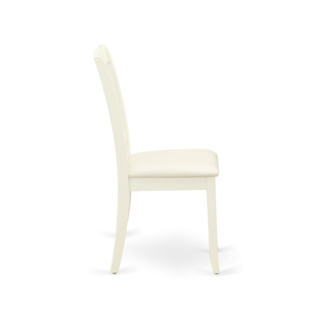 Juego de mesa de comedor de 7 piezas East West Furniture AVDA7-LWH-C. Incluye una mesa de cocina ovalada con hojas de mariposa y 6 sillas de comedor tapizadas en tela de lino.