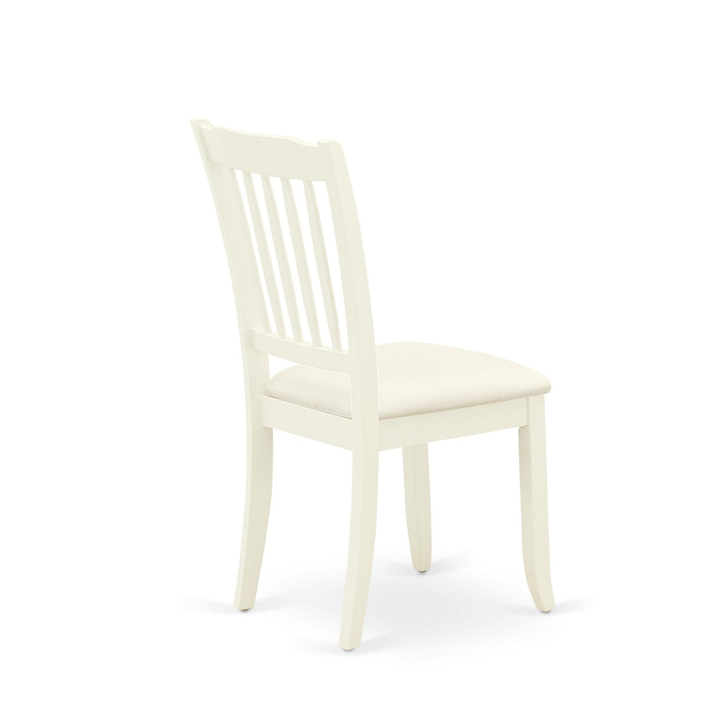 Juego de mesa de comedor de 7 piezas East West Furniture AVDA7-LWH-C. Incluye una mesa de cocina ovalada con hojas de mariposa y 6 sillas de comedor tapizadas en tela de lino.