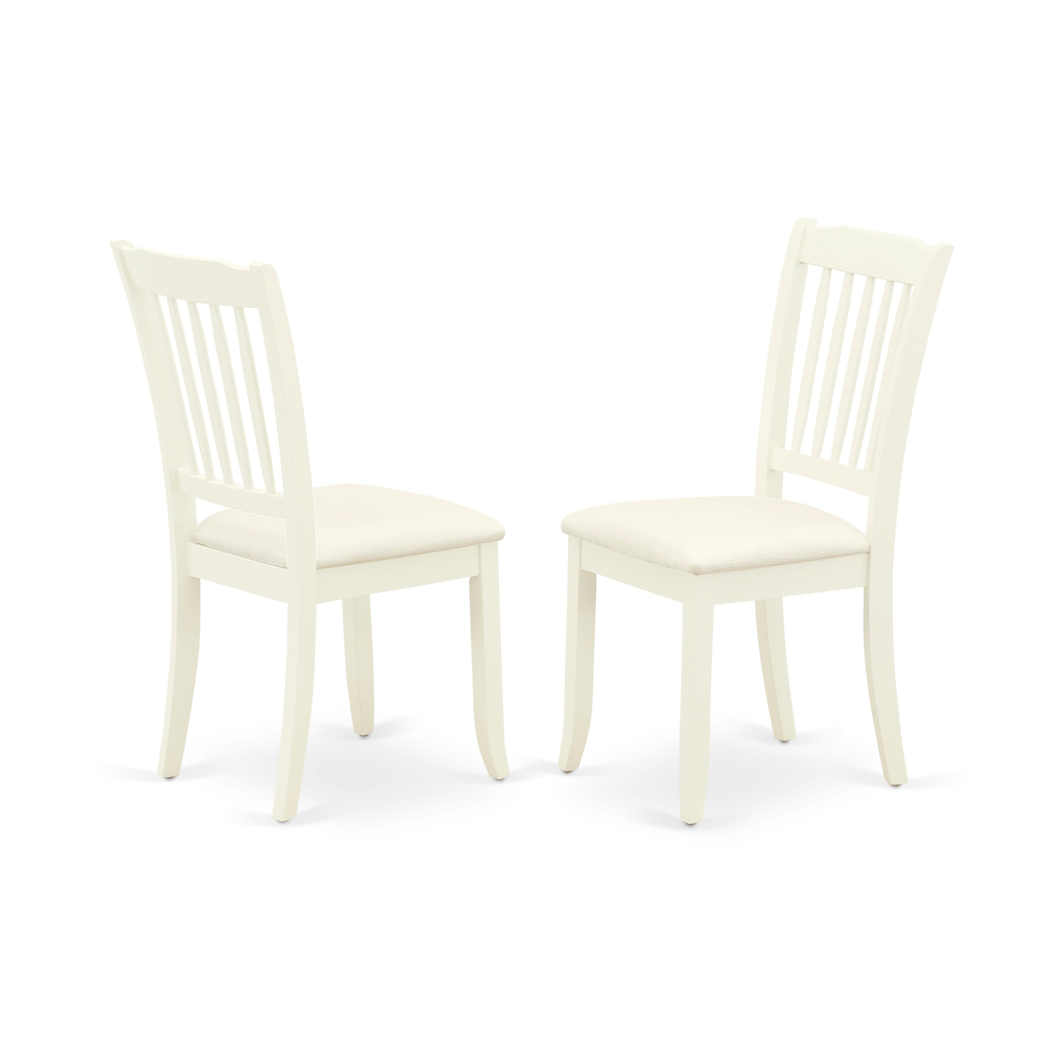 Juego de comedor de 3 piezas East West Furniture NDDA3-LWH-C para espacios pequeños. Incluye una mesa de comedor rectangular con alas abatibles y dos sillas de comedor tapizadas en tela de lino.