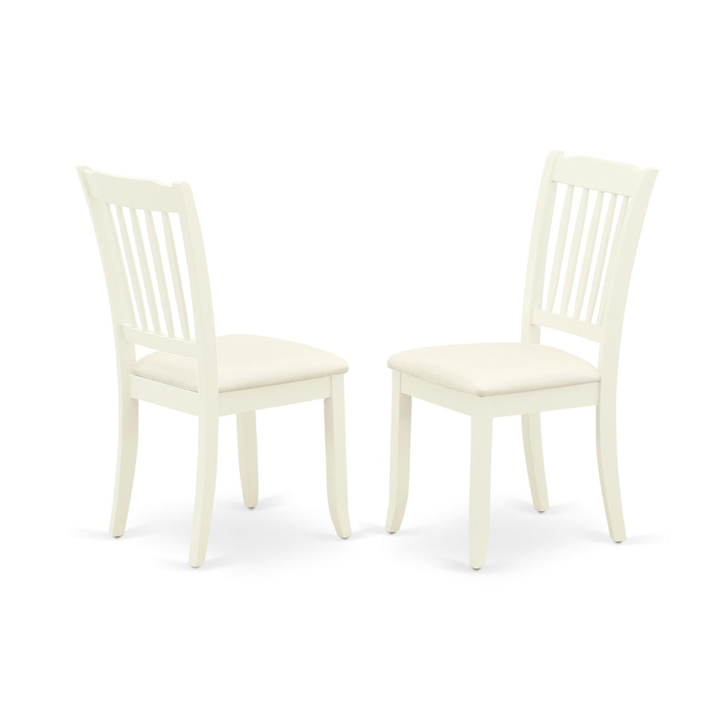 Juego de mesa de comedor moderna de 5 piezas ANDA5-LWH-C de East West Furniture. Incluye una mesa de cocina redonda con pedestal y 4 sillas de comedor de cocina de tela de lino.