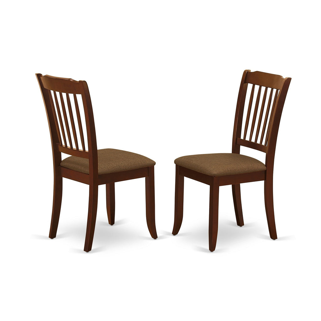 East West Furniture DAC-MAH-C Danbury Dining Room Chairs - Linen Fabric Upholstered Solid Wood Chairs, Set of 2, Mahogany