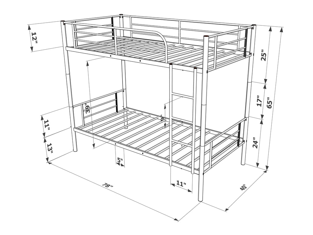 East West Furniture DAT0BLK Danbury Twin Bunk Bed in powder coating black color