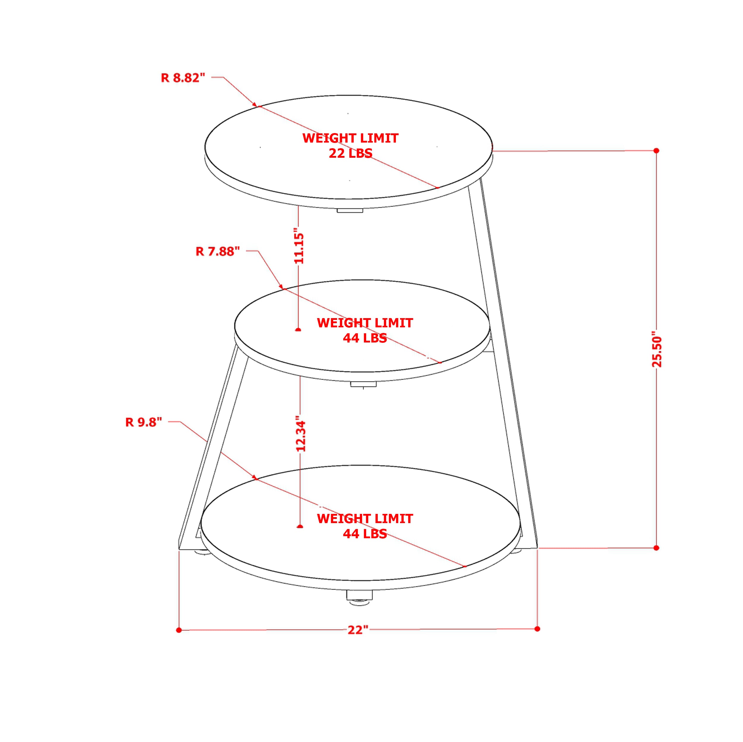 East West Furniture DCETB01 1-Piece 3 Tier Night Stand for Bedrooms - Driscoll End Table in Powder Coating Black Color and Brown Wood Laminate