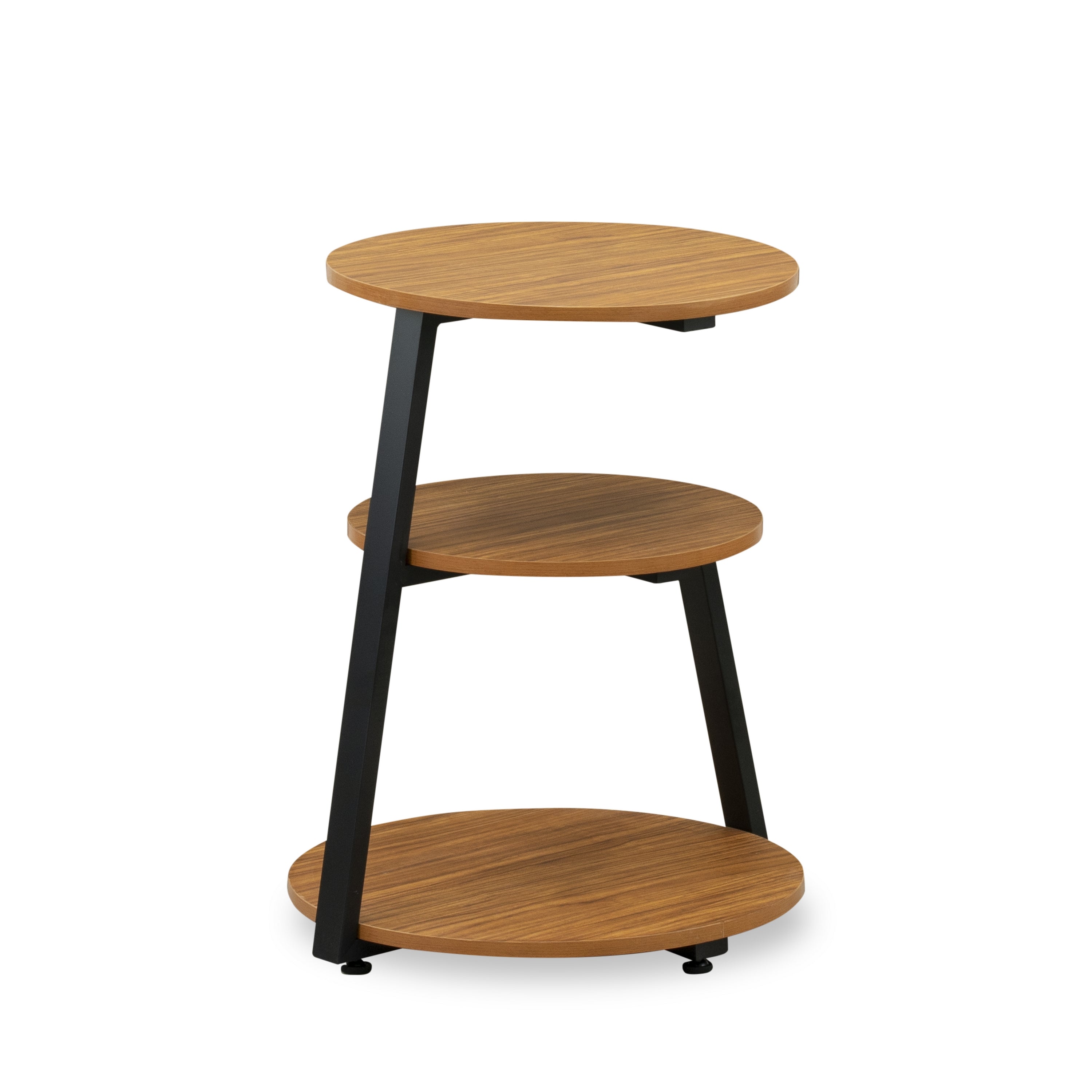 East West Furniture DCETB01 1-Piece 3 Tier Night Stand for Bedrooms - Driscoll End Table in Powder Coating Black Color and Brown Wood Laminate
