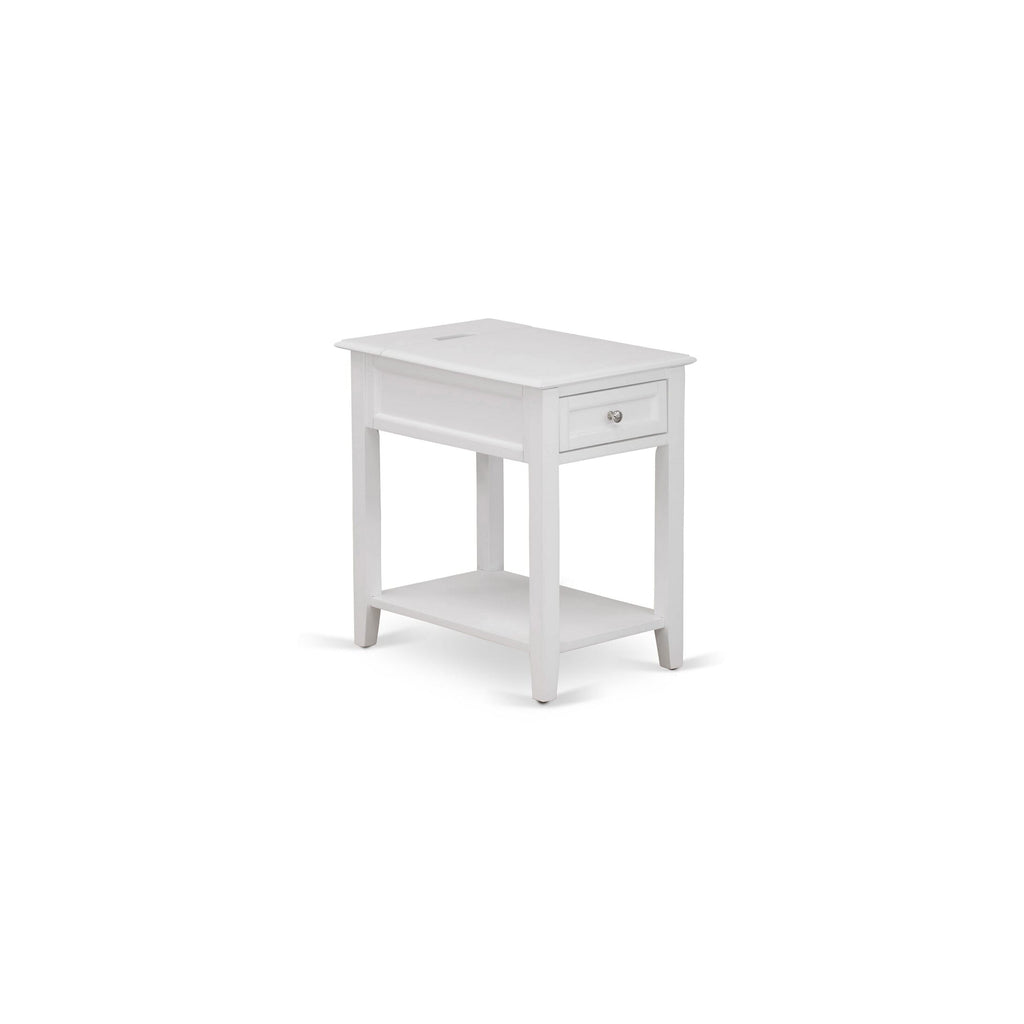 East West Furniture DE-05-ET Denison Side Table - Rectangle End Table with a Drawer for Bedroom, 24x19 Inch, White