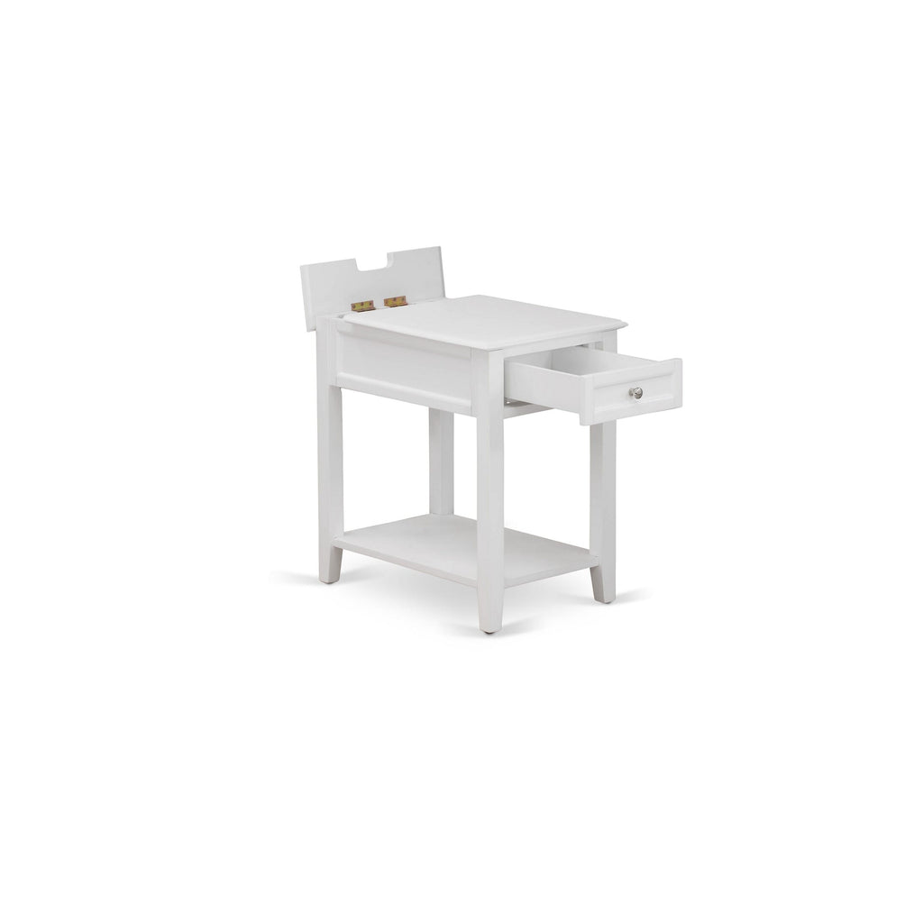 East West Furniture DE-05-ET Denison Side Table - Rectangle End Table with a Drawer for Bedroom, 24x19 Inch, White