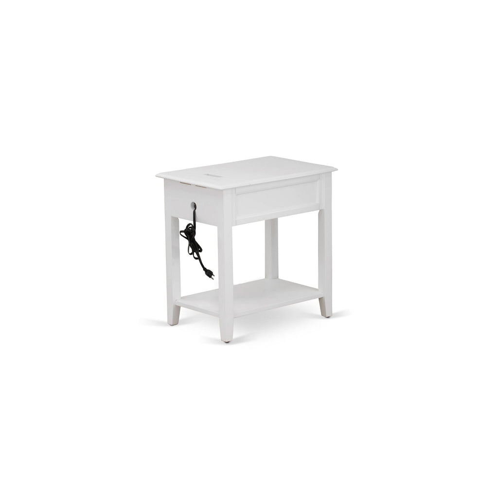 East West Furniture DE-05-ET Denison Side Table - Rectangle End Table with a Drawer for Bedroom, 24x19 Inch, White