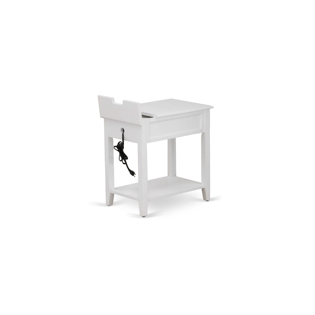 East West Furniture DE-05-ET Denison Side Table - Rectangle End Table with a Drawer for Bedroom, 24x19 Inch, White