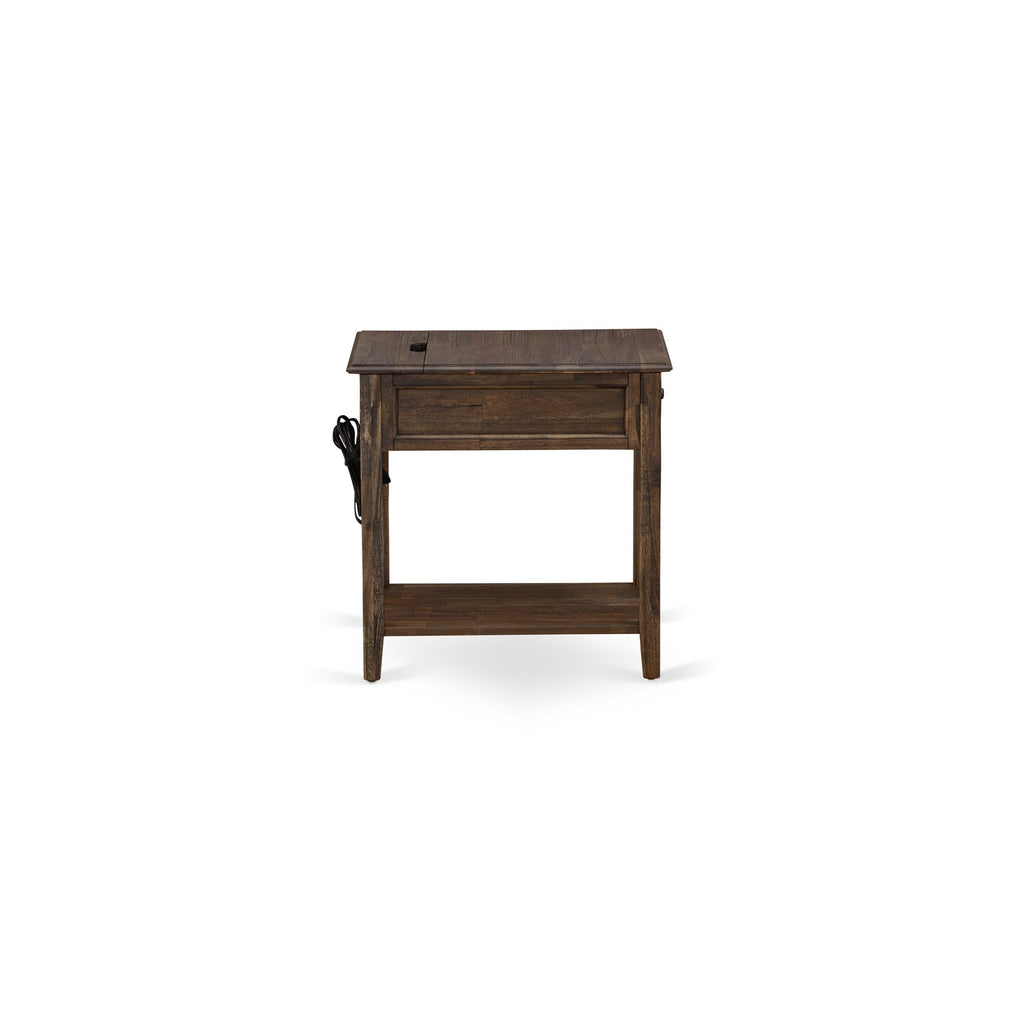 East West Furniture NL14F-1DE07 2 Piece Full Bed Set - Button Tufted Wood Bed Frame - Brown Taupe Velvet Fabric Upholstered Headboard and a Distressed Jacobean Finish Nightstand