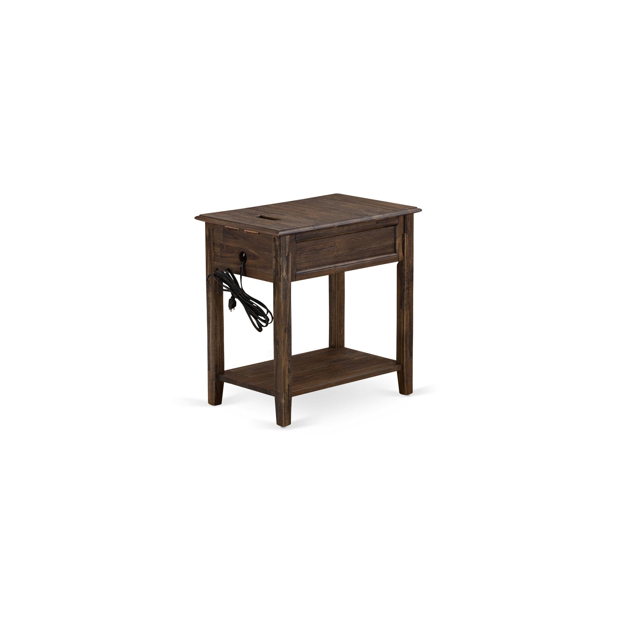 East West Furniture GB28F-1DE07 2-Pc Granbury Bedroom Set with Button Tufted Bed Frame and a Distressed Jacobean Night Stand for Bedrooms - Brown faux Leather with Brown Texture and Black Legs