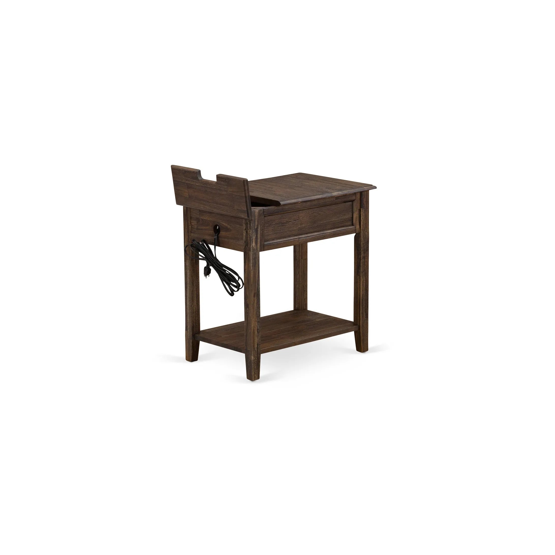 East West Furniture GB25Q-1DE07 2-Piece Queen Bed Set Furniture with Button Tufted Platform Bed and 1 Distressed Jacobean Bedroom Nightstand - Dark Brown faux Leather with Black Texture and Black Legs