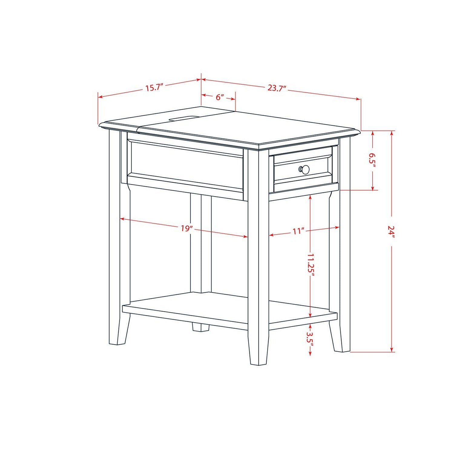 Mesa auxiliar Denison DE-12-ET de East West Furniture: mesita de noche rectangular con cajón para dormitorio