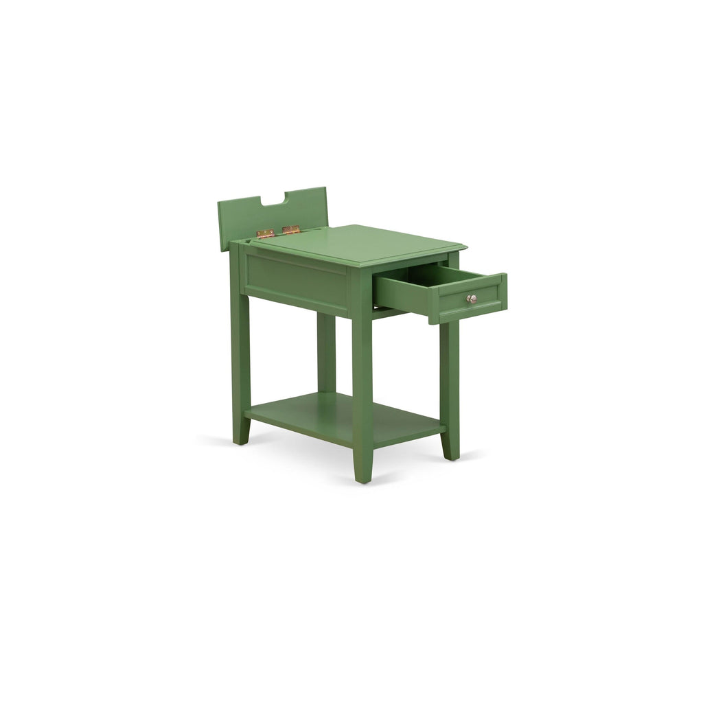 East West Furniture DE-12-ET Denison Side Table - Rectangle Night Stand with a Drawer for Bedroom, 24x19 Inch, Clover Green