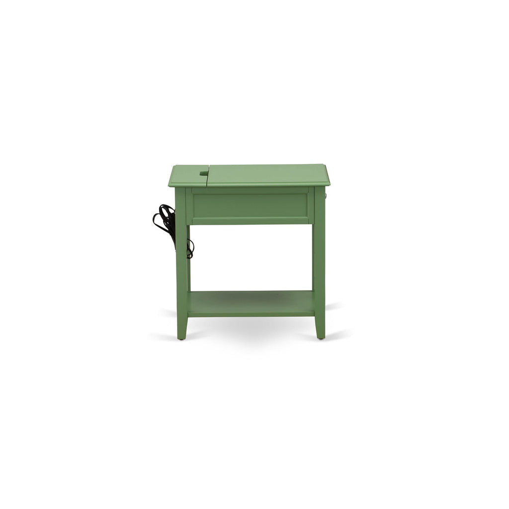 East West Furniture DE-12-ET Denison Side Table - Rectangle Night Stand with a Drawer for Bedroom, 24x19 Inch, Clover Green