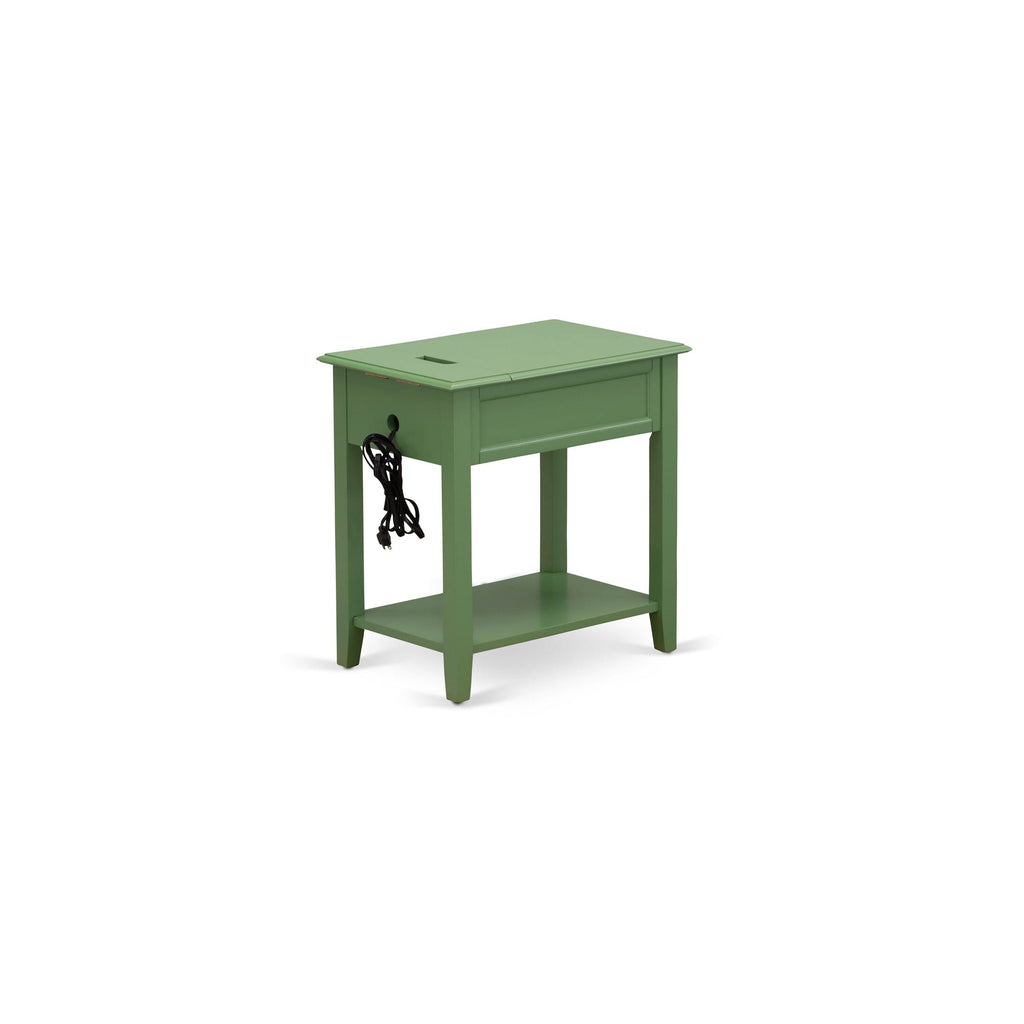 East West Furniture DE-12-ET Denison Side Table - Rectangle Night Stand with a Drawer for Bedroom, 24x19 Inch, Clover Green