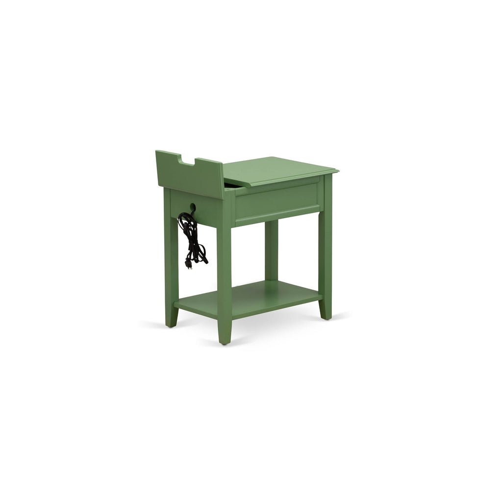 East West Furniture DE-12-ET Denison Side Table - Rectangle Night Stand with a Drawer for Bedroom, 24x19 Inch, Clover Green