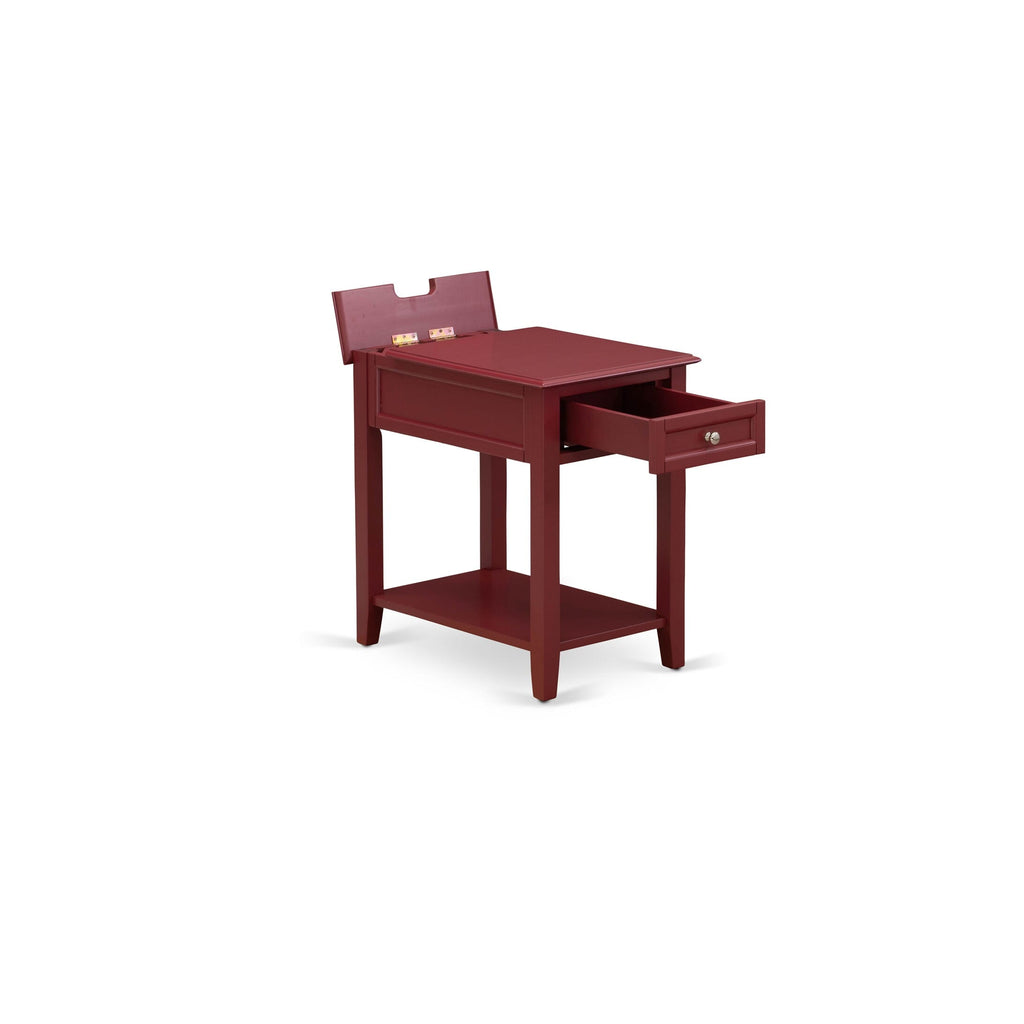 East West Furniture DE-13-ET Denison Night Stand - Rectangle Modern End Table with a Drawer for Bedroom, 24x19 Inch, Burgundy