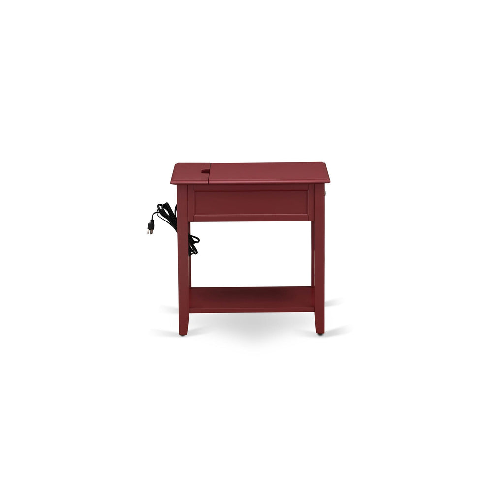 East West Furniture DE-13-ET Denison Night Stand - Rectangle Modern End Table with a Drawer for Bedroom, 24x19 Inch, Burgundy