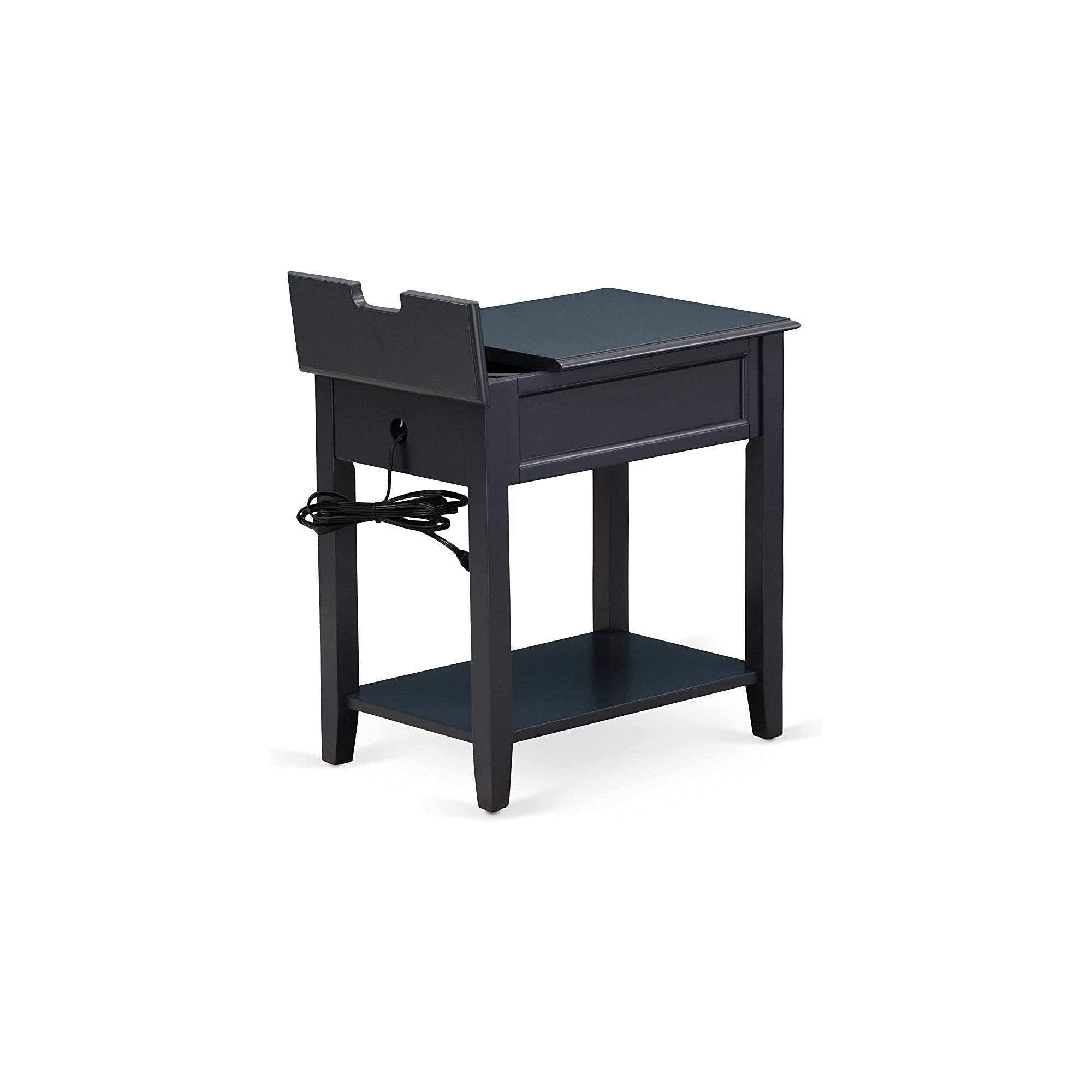 East West Furniture FN11F-1DE15 2-Pc Fannin Full Size Bed Set with 1 Full Bed and an End Table for bedroom - Reliable and Sturdy Manufacturing - Denim Blue Linen Fabric