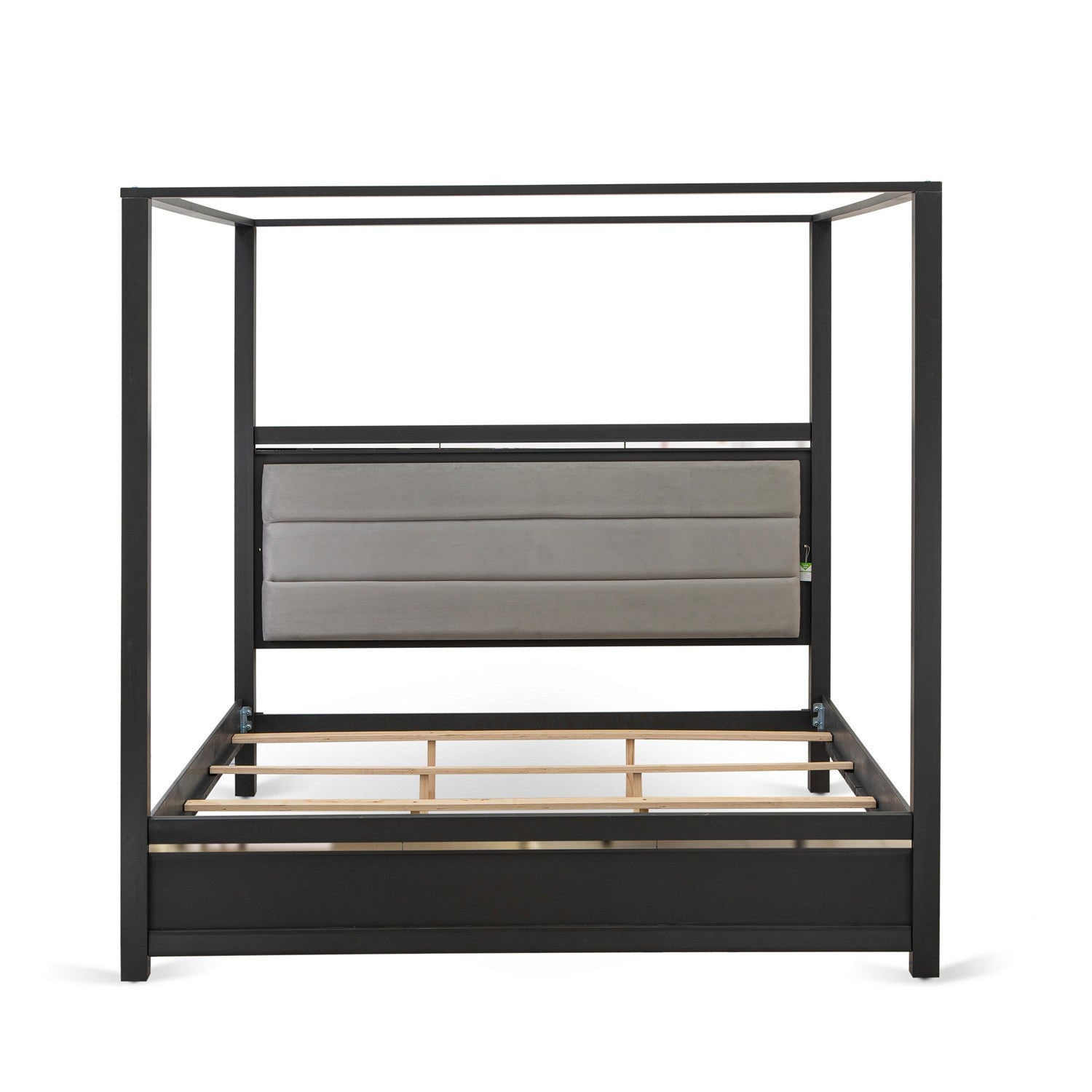 East West Furniture DE20-K00DMC 4 Piece King Size Bed Set with 1 Bed Frame, 1 Bedroom Dresser, 1 Room Mirror, and a Mid Century Chest - Brushed Gray Finish