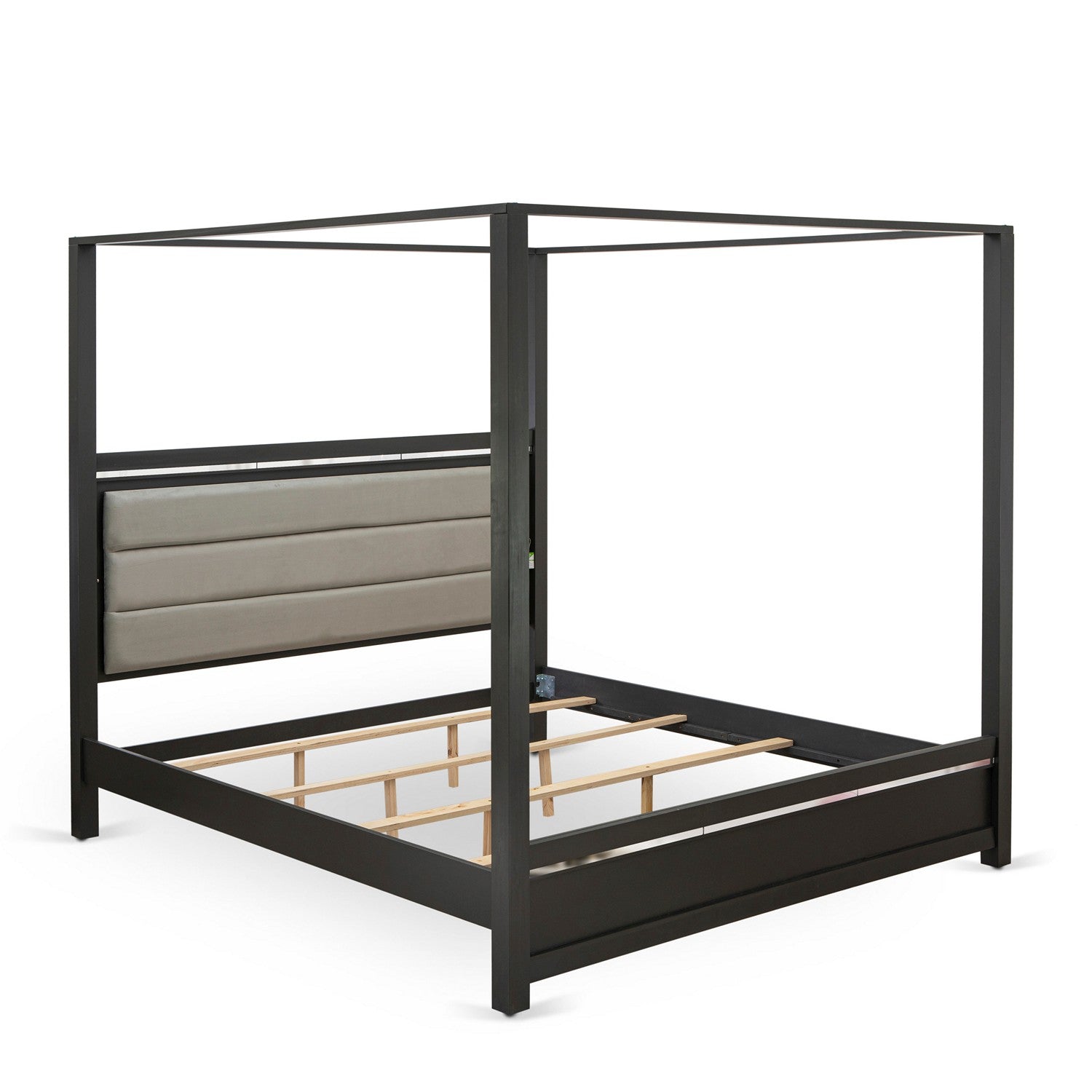East West Furniture DE20-K1N00C 3 Piece King Bedroom Set with 1 full Bed Frame, 1 Bedroom Nightstand, and a Chest with Drawers - Brushed Gray Finish
