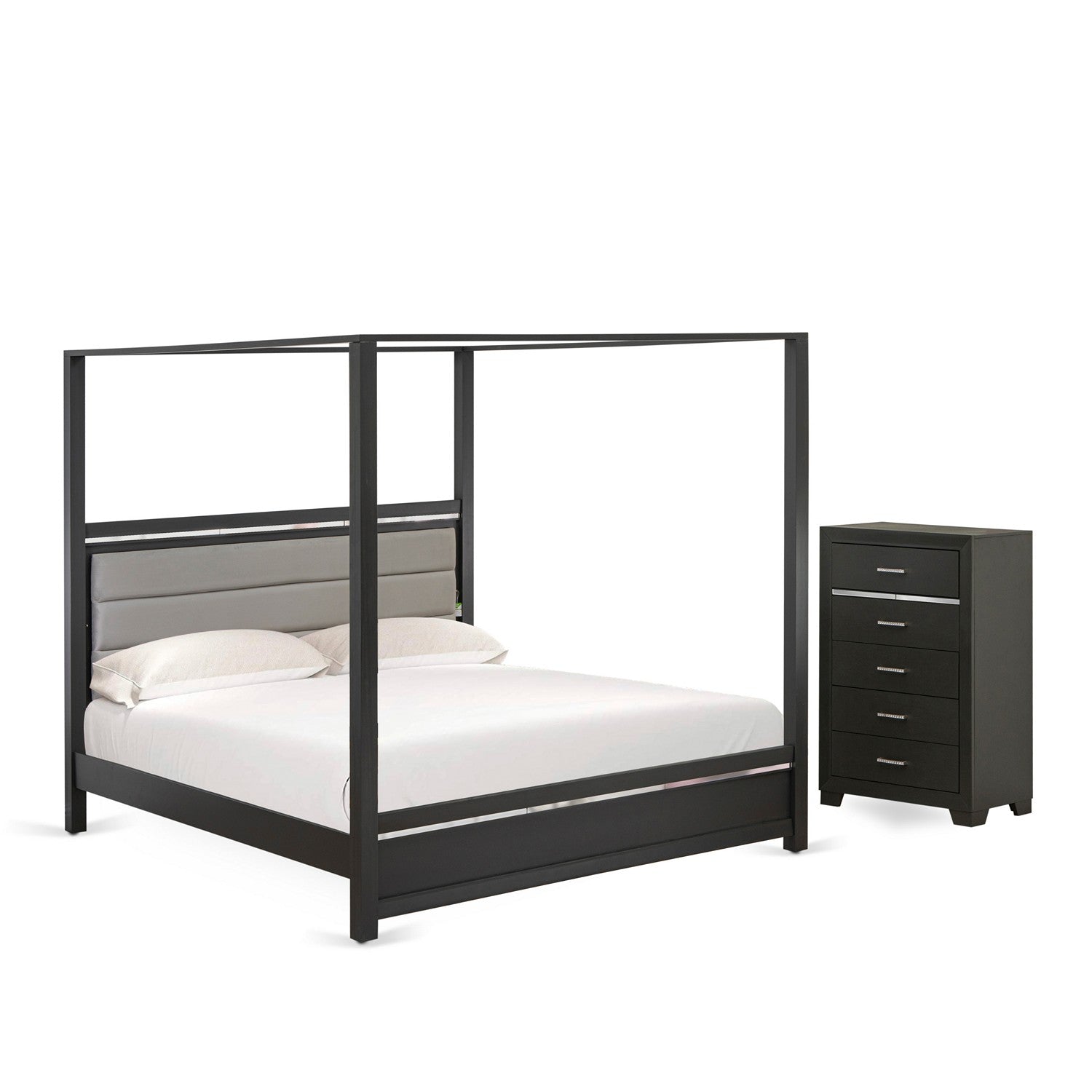 East West Furniture DE20-K0000C 2 Piece Bedroom Set Includes 1 King Bed and a Chest with Drawers - Brushed Gray Finish
