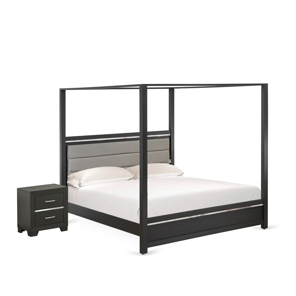 East West Furniture DE20-K1N000 2 Piece King Bed Set with 1 Full Size Bed Frame, and a Night Stand  - Brushed Gray Finish