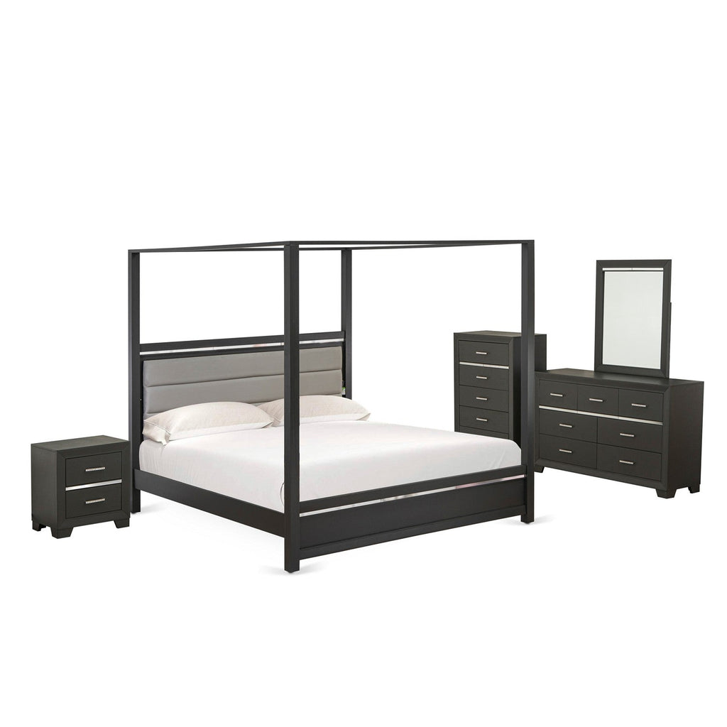 East West Furniture DE20-K1NDMC 5 Piece King Bed Set with 1 King Size Bed