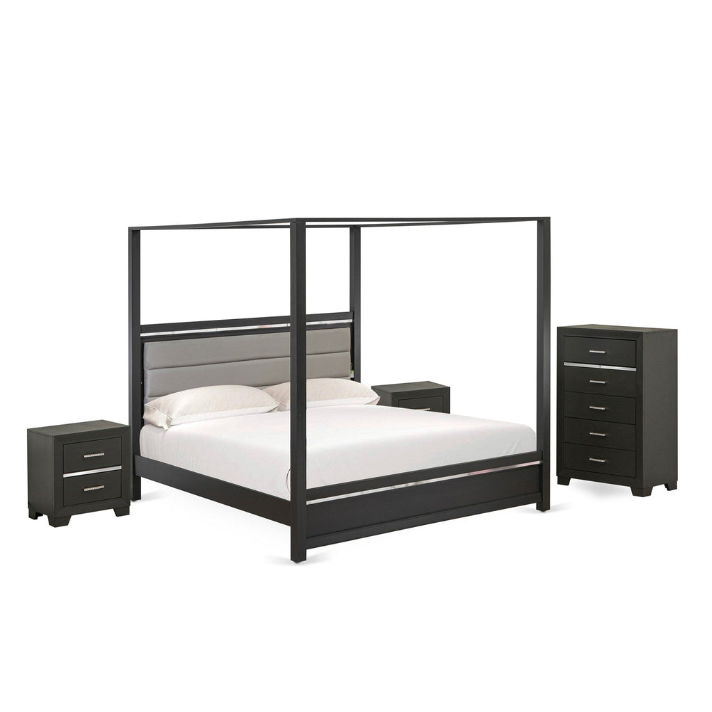Juego de dormitorio East West Furniture DE20-K2N00C de 4 piezas tamaño king con 1 cama matrimonial