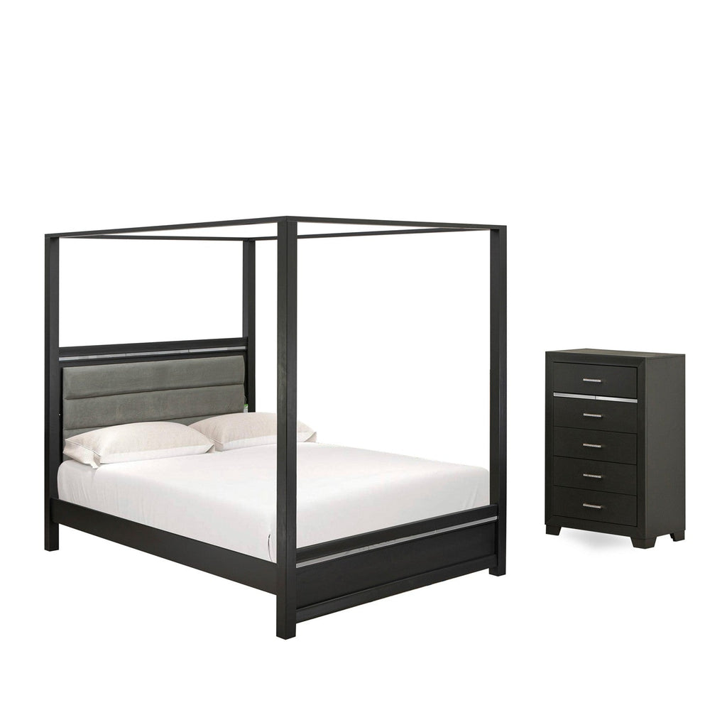 Juego de dormitorio moderno Denali de 2 piezas de madera East West Furniture DE20-Q0000C: una cama tamaño queen y una cómoda pequeña, acabado gris cepillado