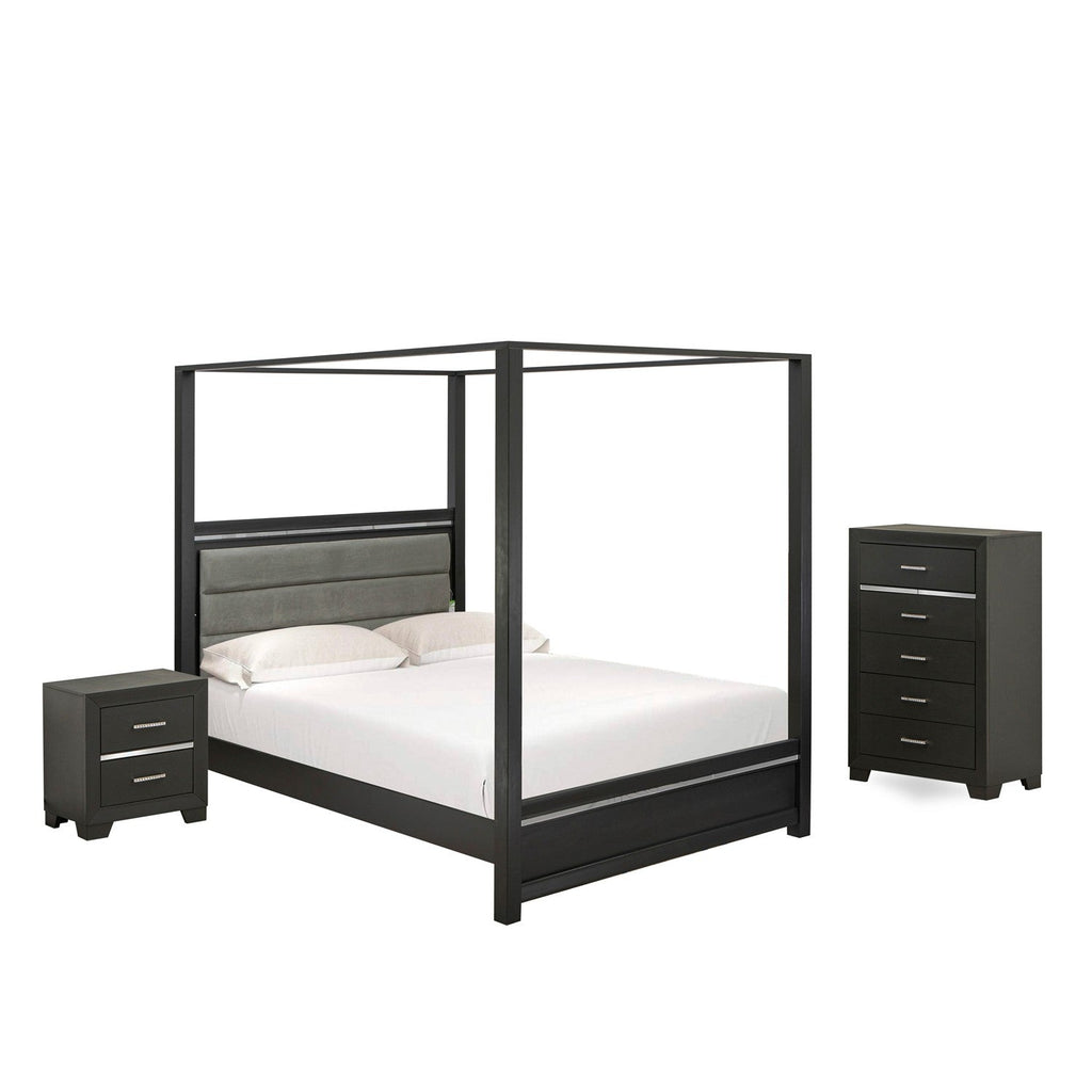 Juego de dormitorio moderno Denali tamaño Queen de 3 piezas con marco de cama East West Furniture DE20-Q1N00C