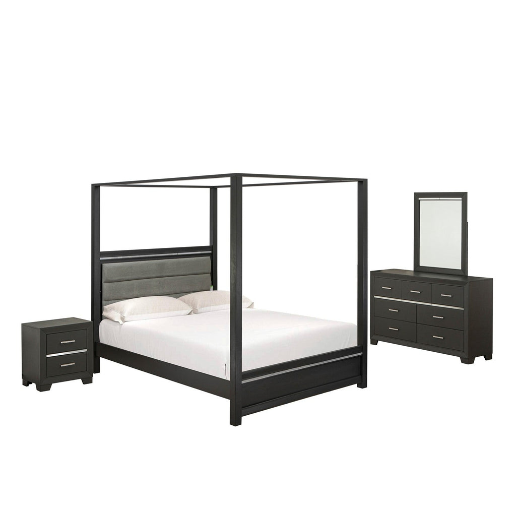 Juego de dormitorio Denali de 4 piezas East West Furniture DE20-Q1NDM0 - Marco de cama moderno