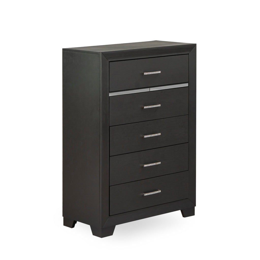 Juego de dormitorio de 2 piezas East West Furniture DE20-K0000C. Incluye una cama tamaño king y una cómoda con cajones. Acabado gris cepillado.
