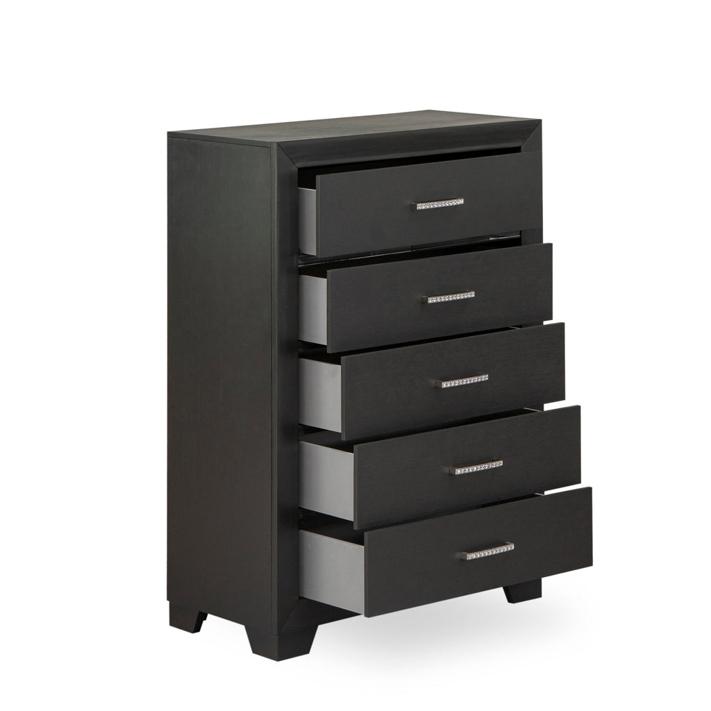 Juego de dormitorio de 2 piezas East West Furniture DE20-K0000C. Incluye una cama tamaño king y una cómoda con cajones. Acabado gris cepillado.