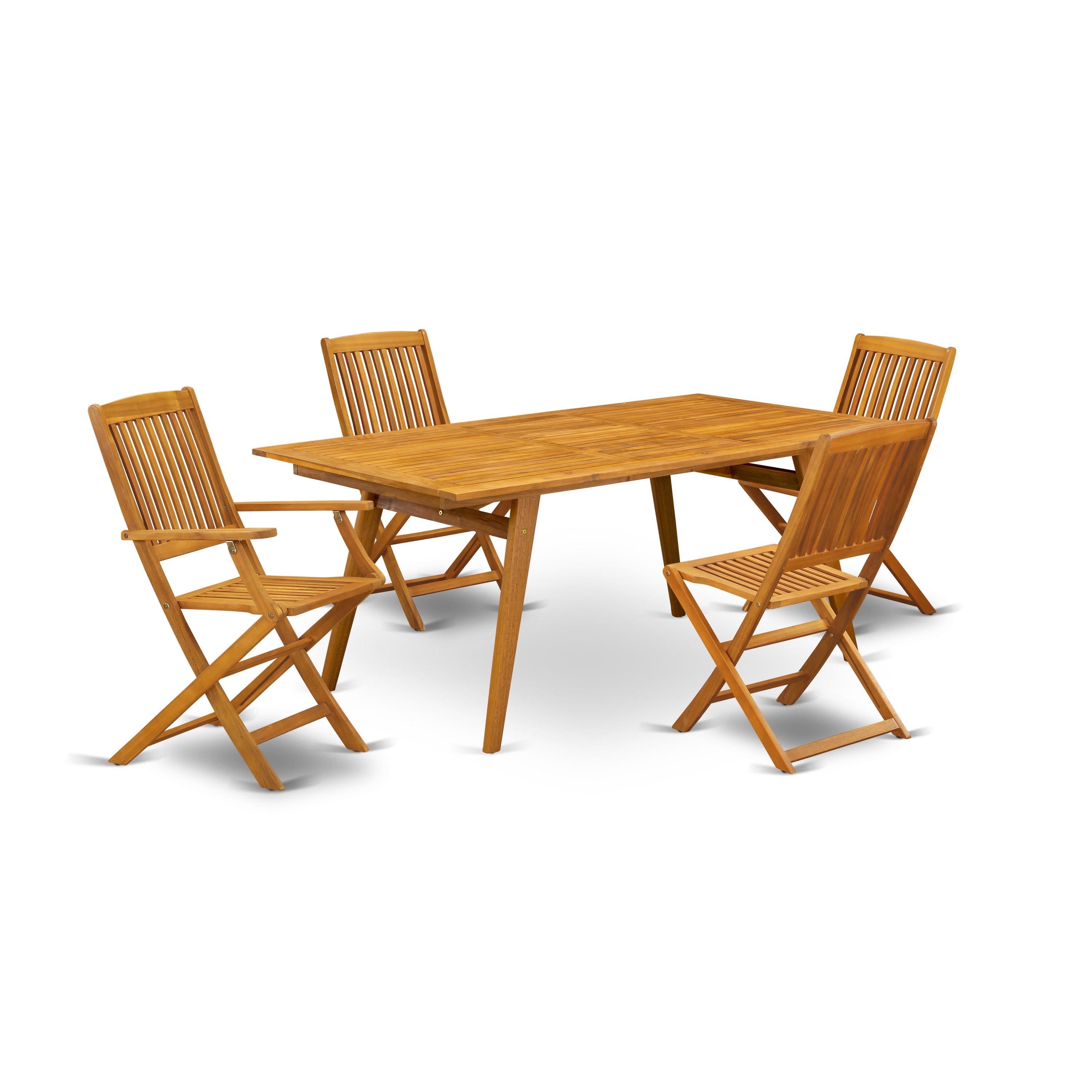 Juego de comedor para patio al aire libre de 5 piezas East West Furniture DECM5CWNA Incluye una mesa rectangular de madera de acacia y 4 sillas laterales plegables