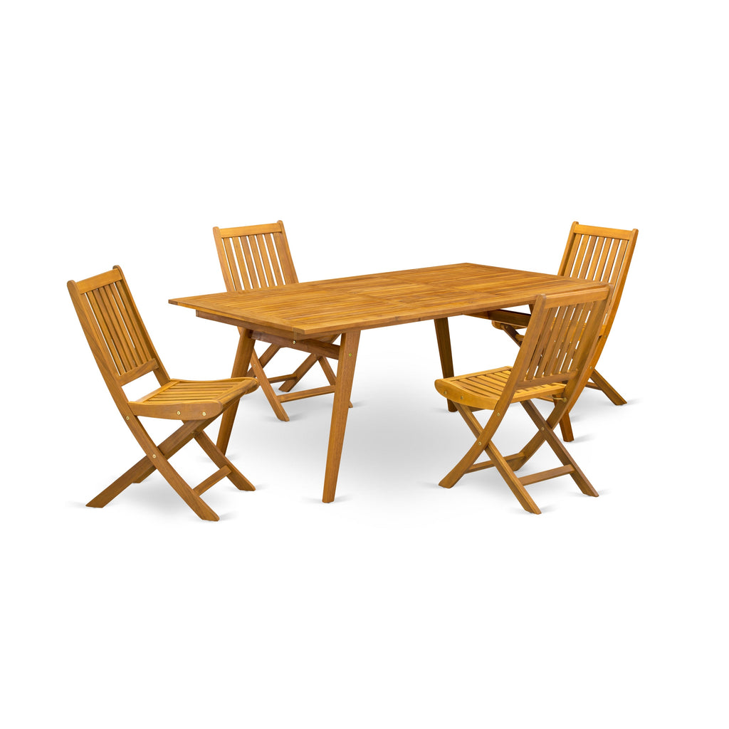 East West Furniture DEDK5CWNA 5 Piece Patio Dining Set Includes a Rectangle Outdoor Acacia Wood Table and 4 Folding Side Chairs