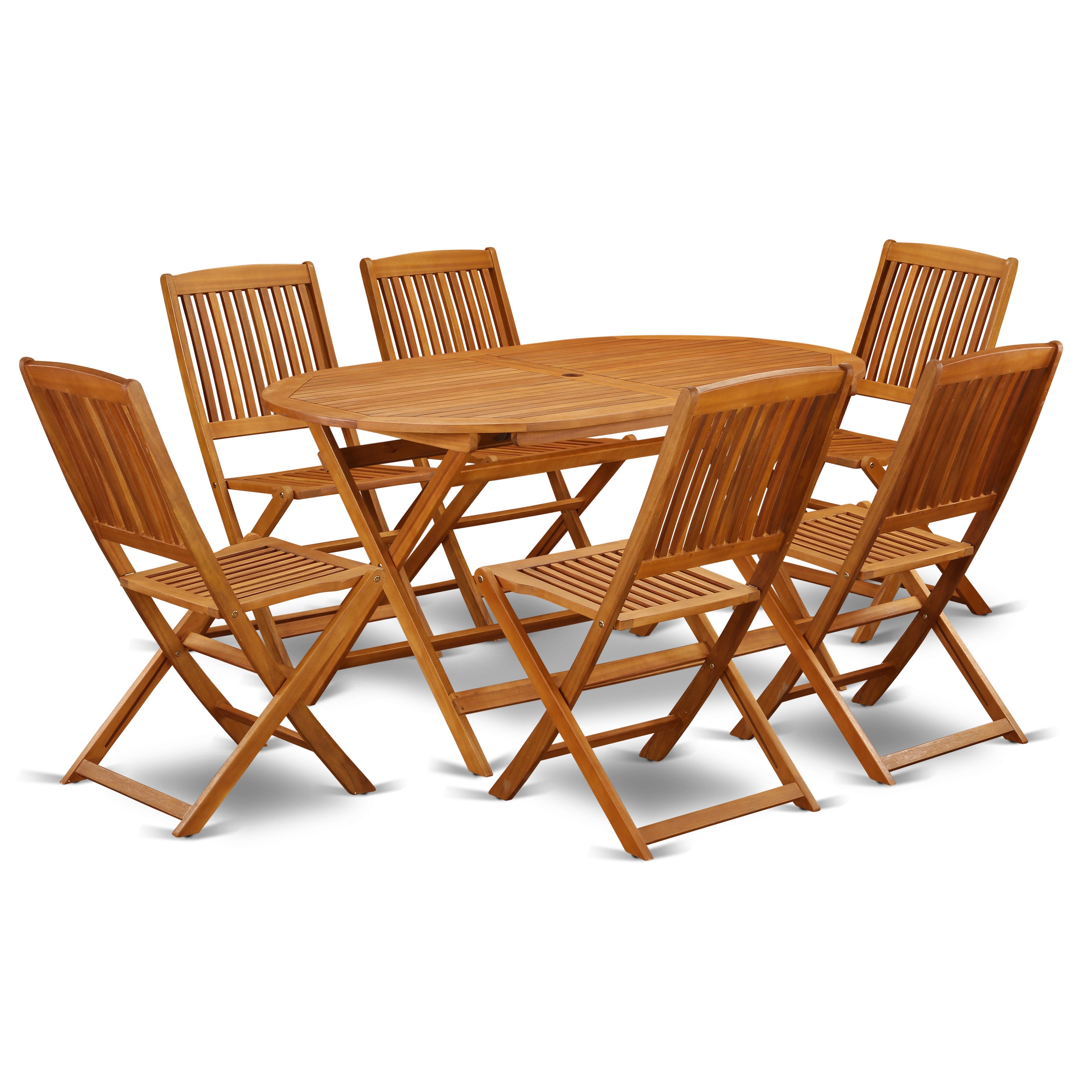DICM7CWNA This 7 Pc Acacia Courtyard Dining Sets includes one Outdoor-Furniture table and 6 chairs
