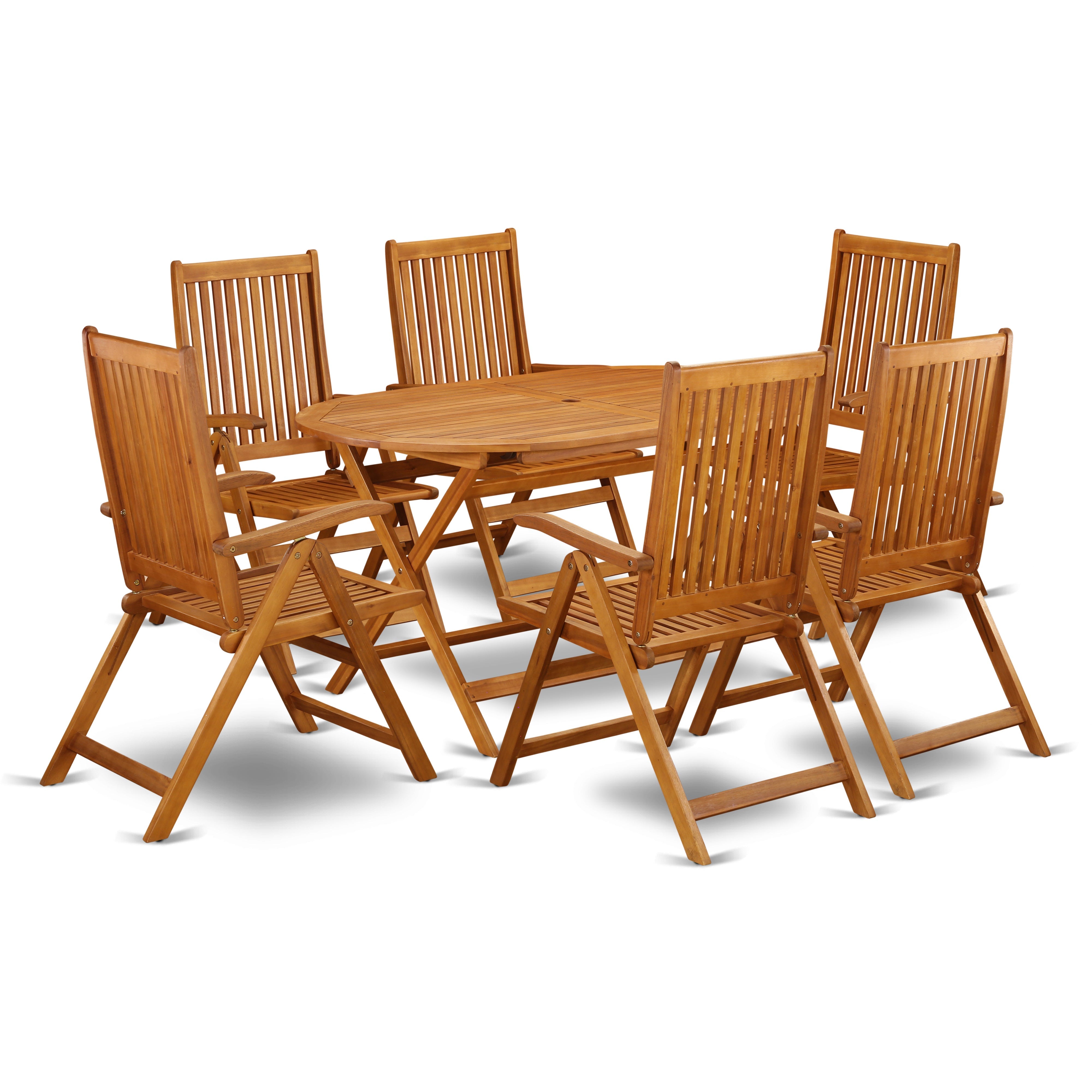 DICN7NC5N This 7 Pc Acacia Wood Balcony Sets offers a single Outdoor-Furniture table and Six foldable Outdoor-Furniture chairs