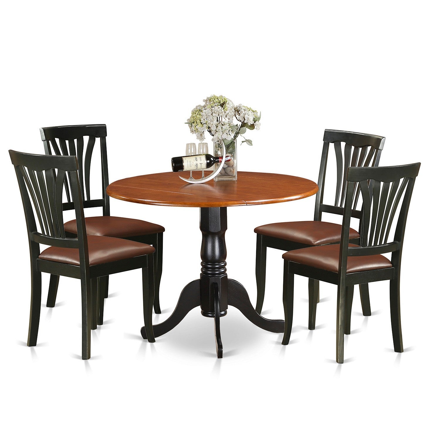 Juego de comedor de 5 piezas East West Furniture DLAV5-BCH-LC para 4 personas. Incluye una mesa de comedor redonda con alas abatibles y 4 sillas de comedor de cocina de cuero sintético.