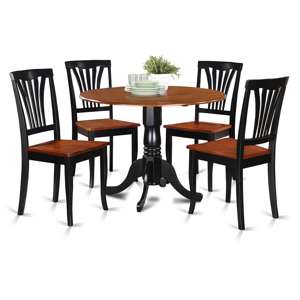 East West Furniture DLAV5-BCH-W 5 Piece Dinette Set for 4 Includes a Round Dining Room Table with Dropleaf and 4 Dining Chairs, 42x42 Inch, Buttermilk & Cherry