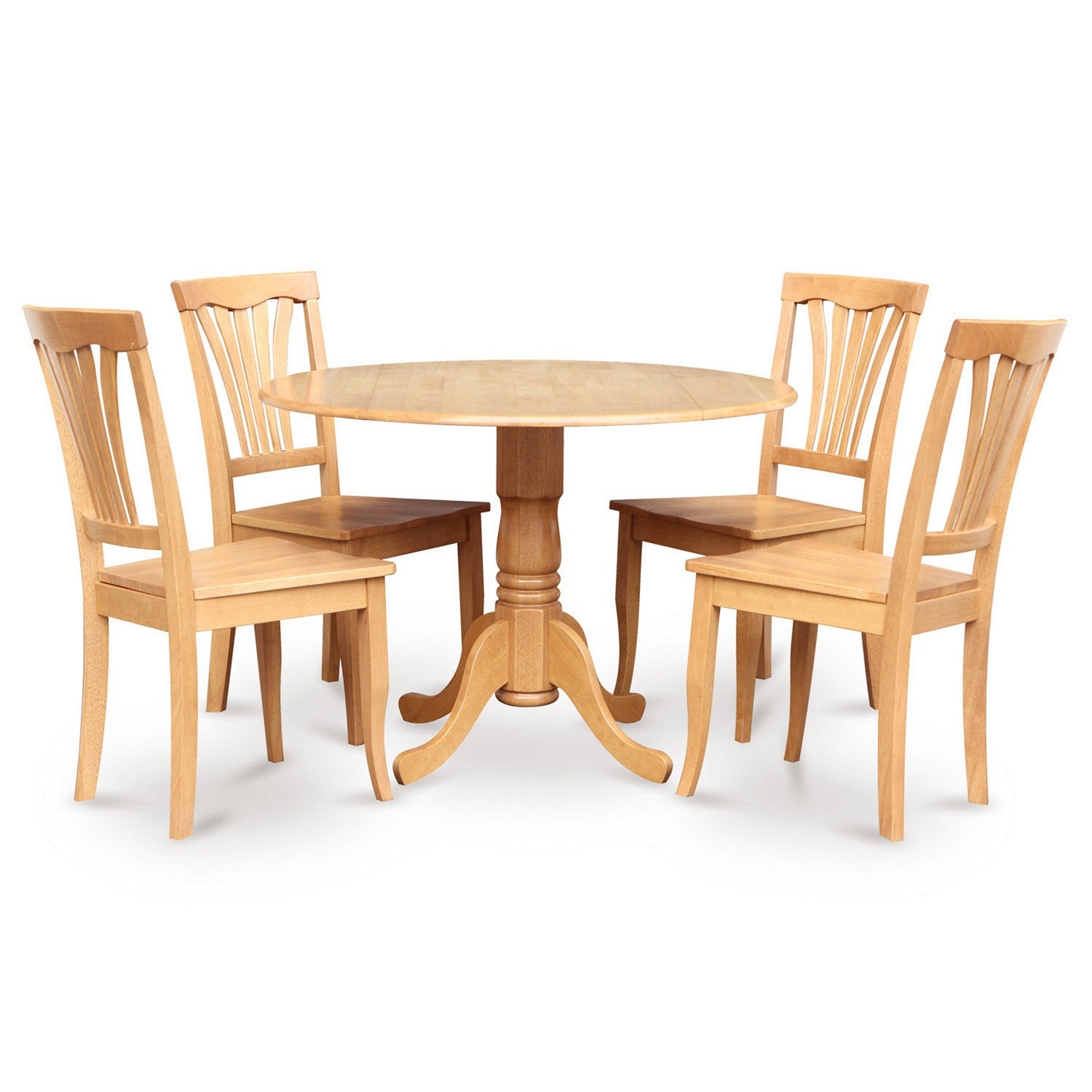 El juego de muebles de comedor de 5 piezas East West Furniture DLAV5-OAK-W incluye una mesa de cocina redonda con alas abatibles y 4 sillas de comedor.