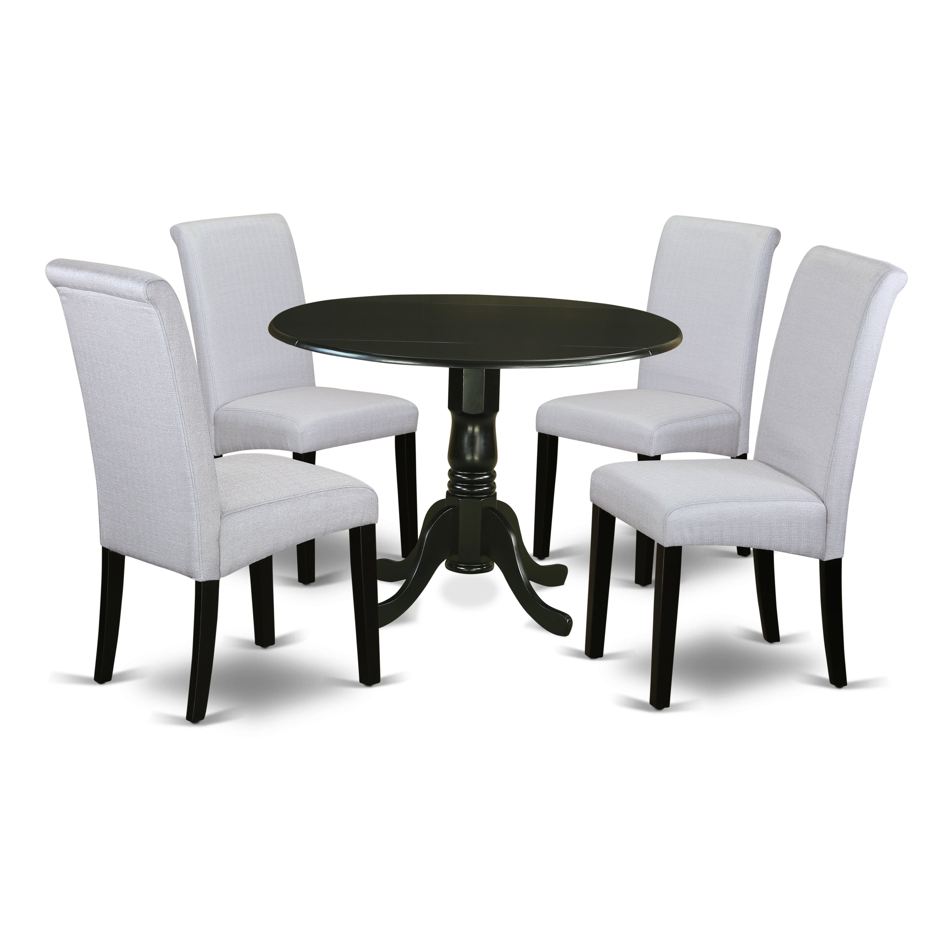 DLBA5-BLK-05 5Pc Small Round table with linen grayish blue fabric kitchen chairs with black chair legs