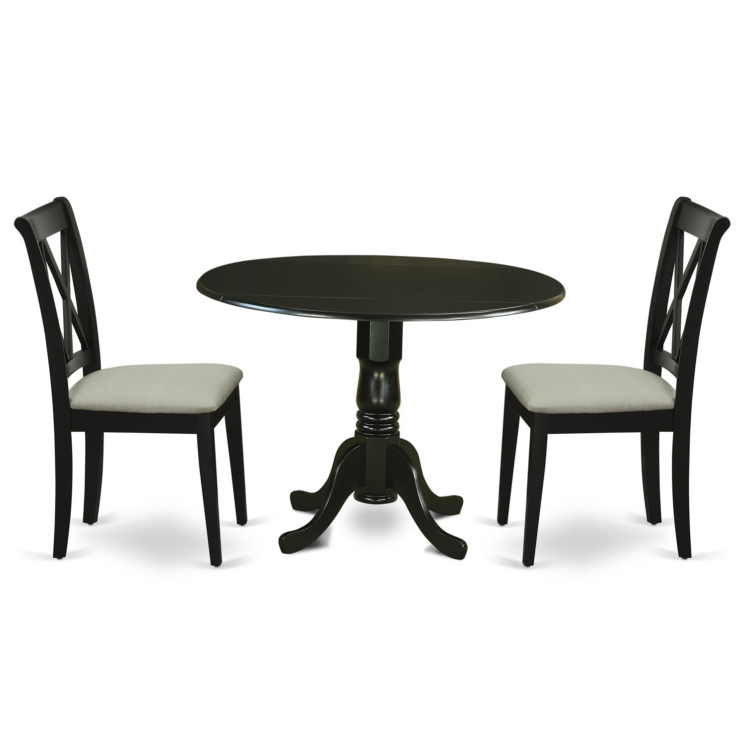 DLCL3-BLK-C 3Pc Dinette Set Includes a Rounded Kitchen Table with Drop Leaves and Two Double X Back Linen Seat Dining Chairs, Black Finish